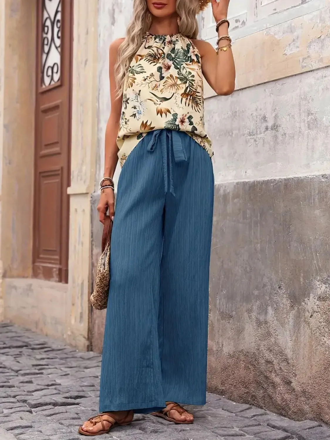Printed Tank Top and Wide Leg Pants Set - Image 7