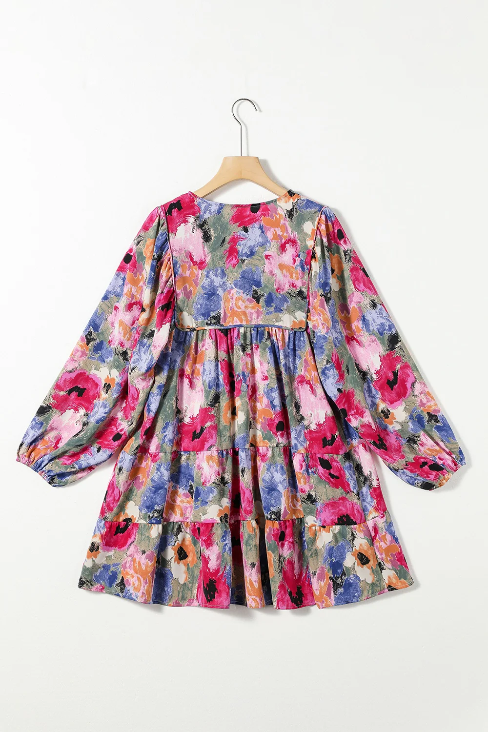 Printed Tie Neck Long Sleeve Mini Dress - Image 7