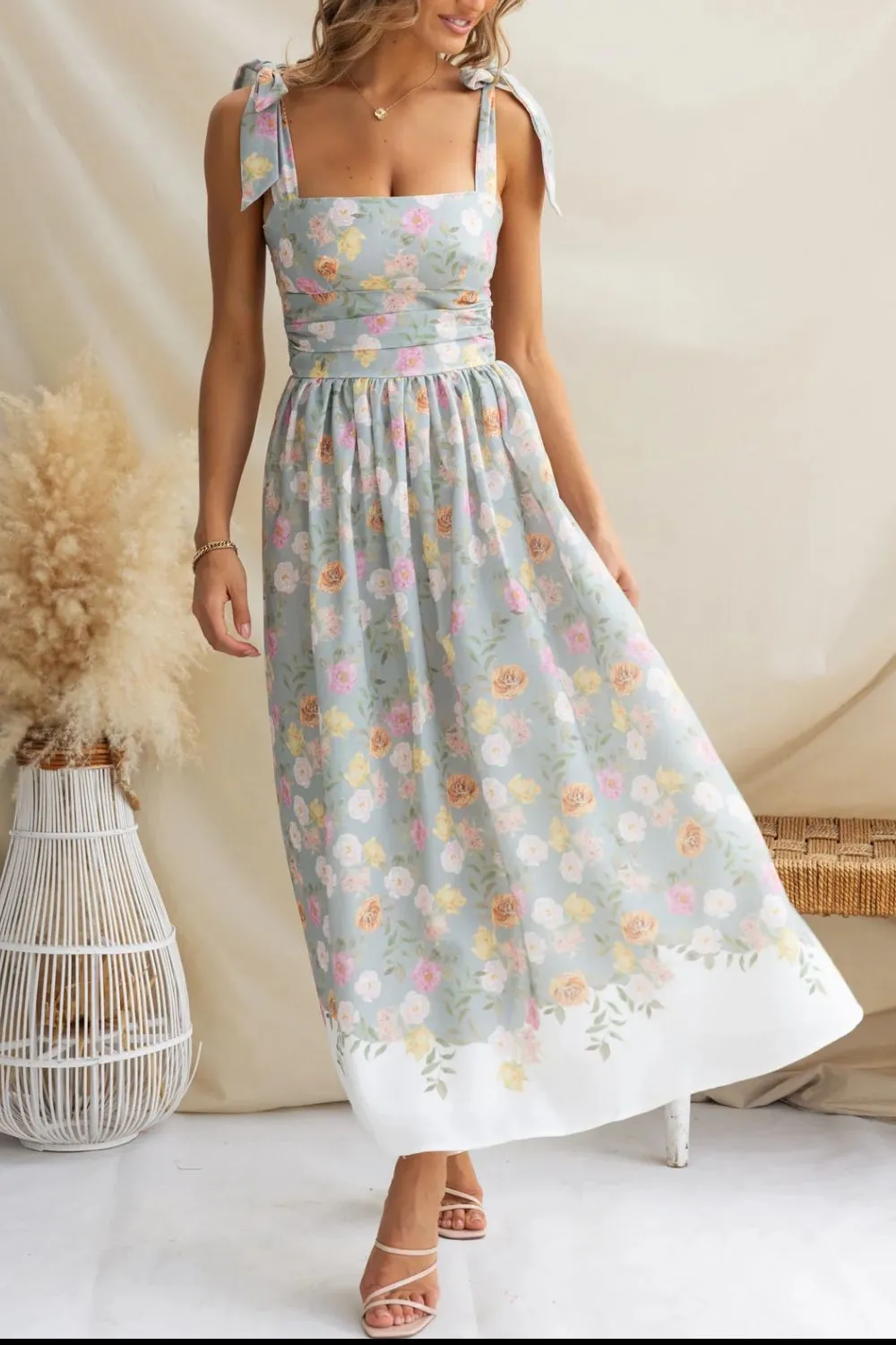 Printed Tie Shoulder Midi Cami Dress - Image 6