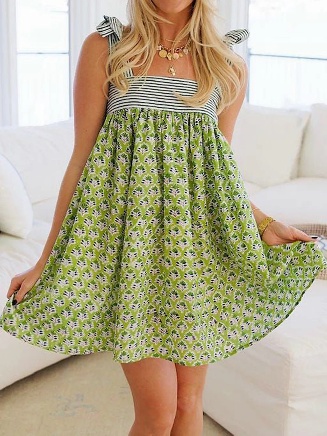 Printed Tie Shoulder Mini Cami Dress - Image 6