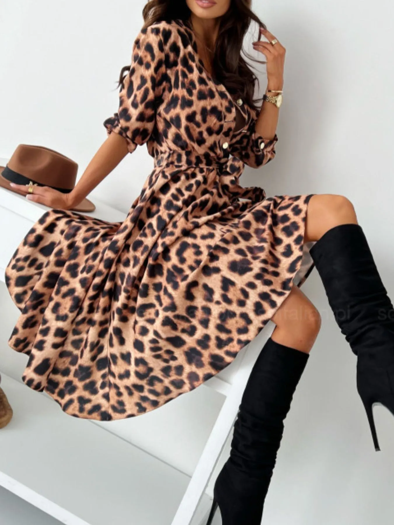 Printed Tie Waist Midi Dress - Image 28