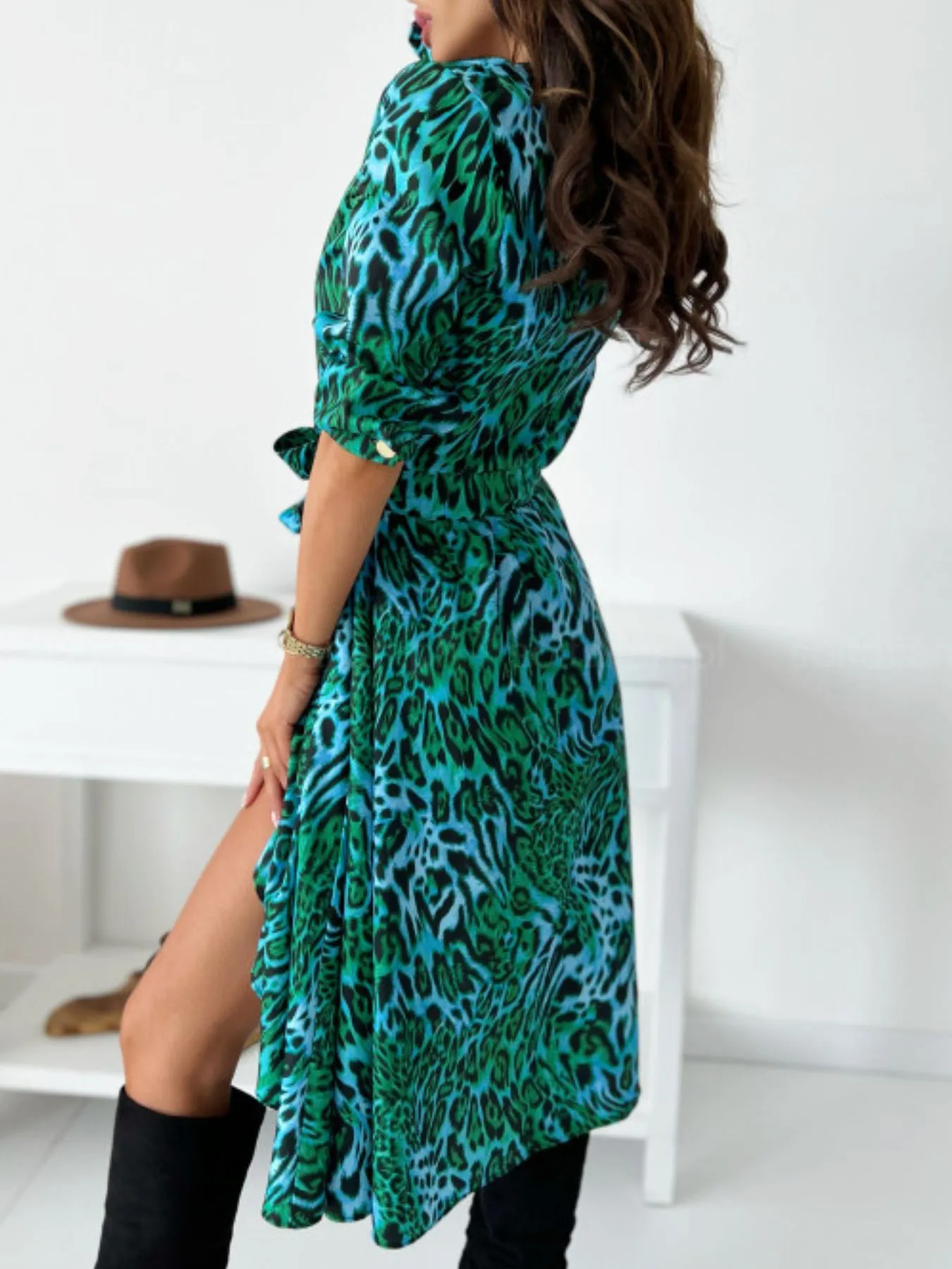 Printed Tie Waist Midi Dress - Image 8