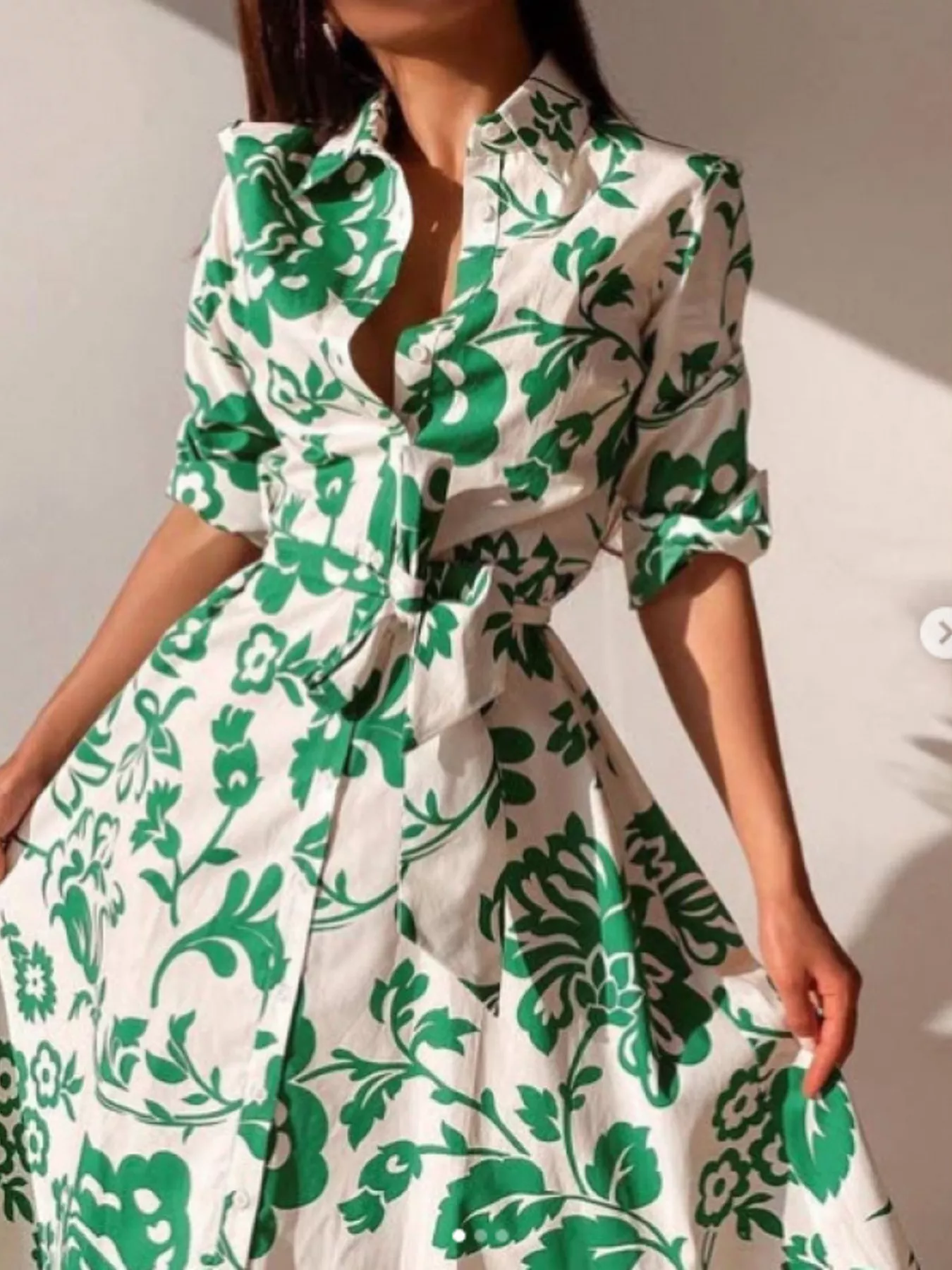 Printed Tie Waist Shirt Dress