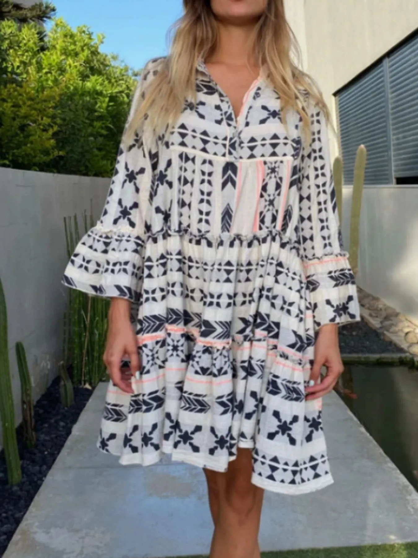 Printed Tiered Babydoll Dress - Image 6