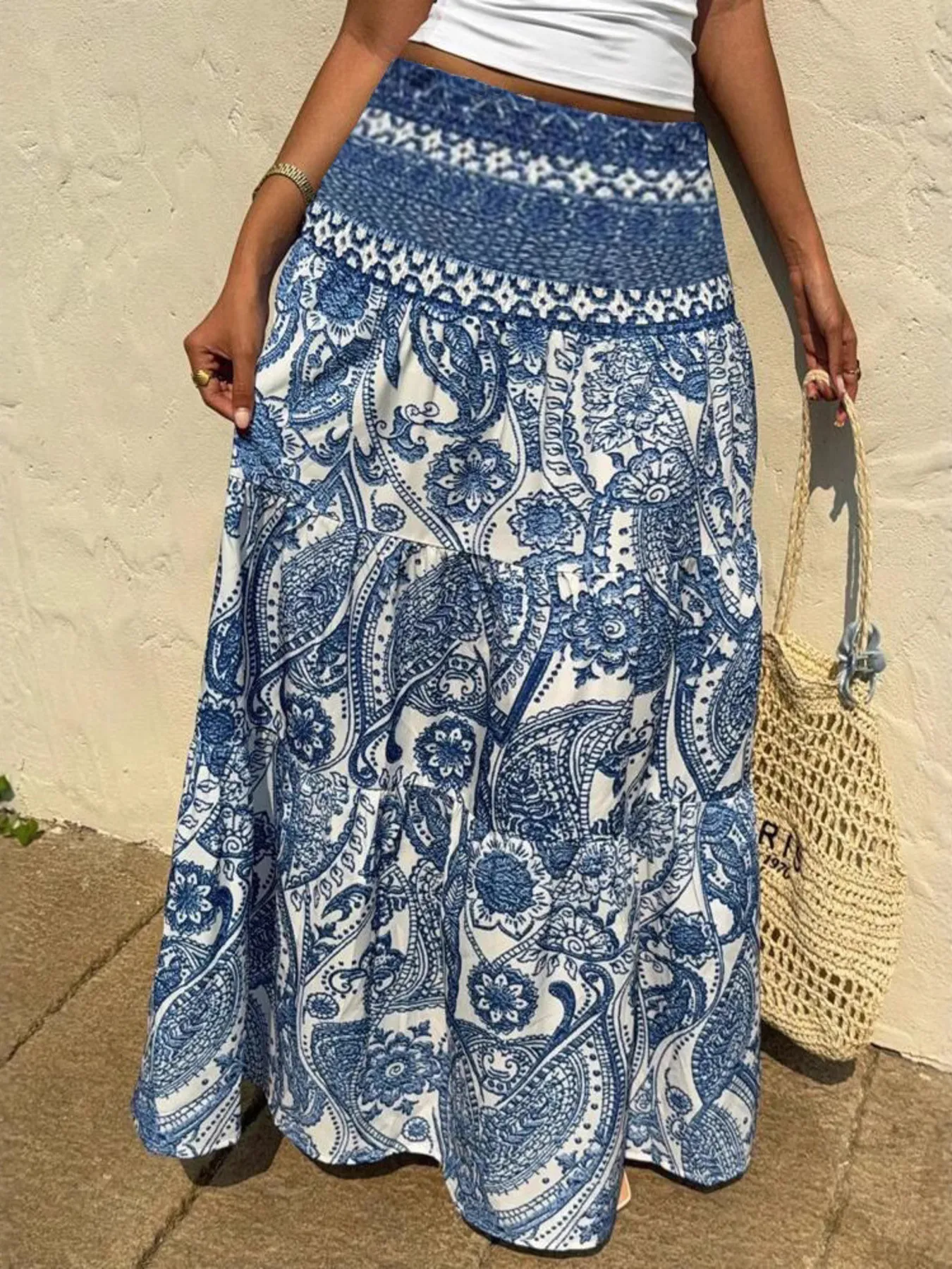Printed Tiered Maxi Skirt - Image 3