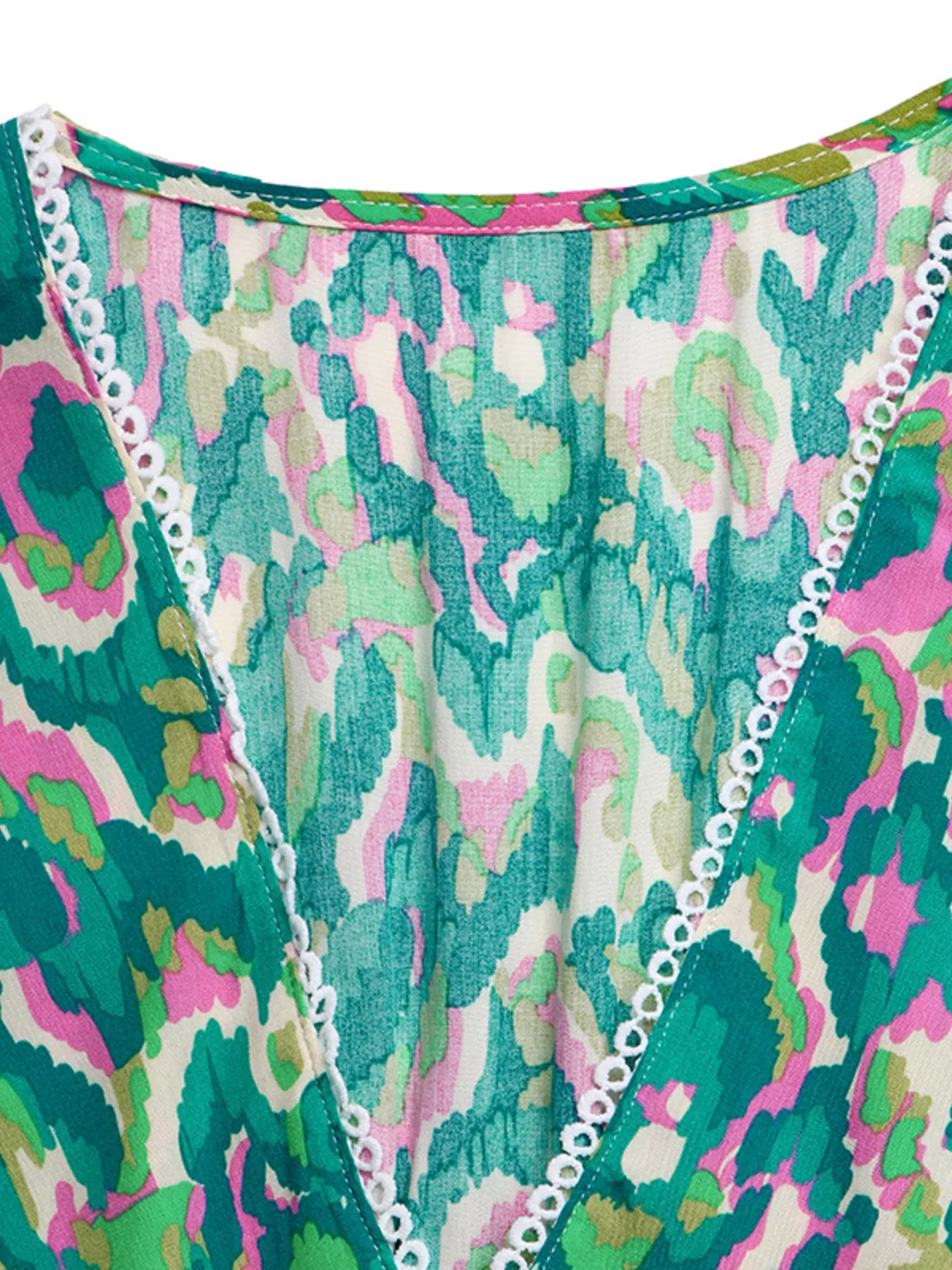 Printed V-Neck Flounce Sleeve Dress - Image 7