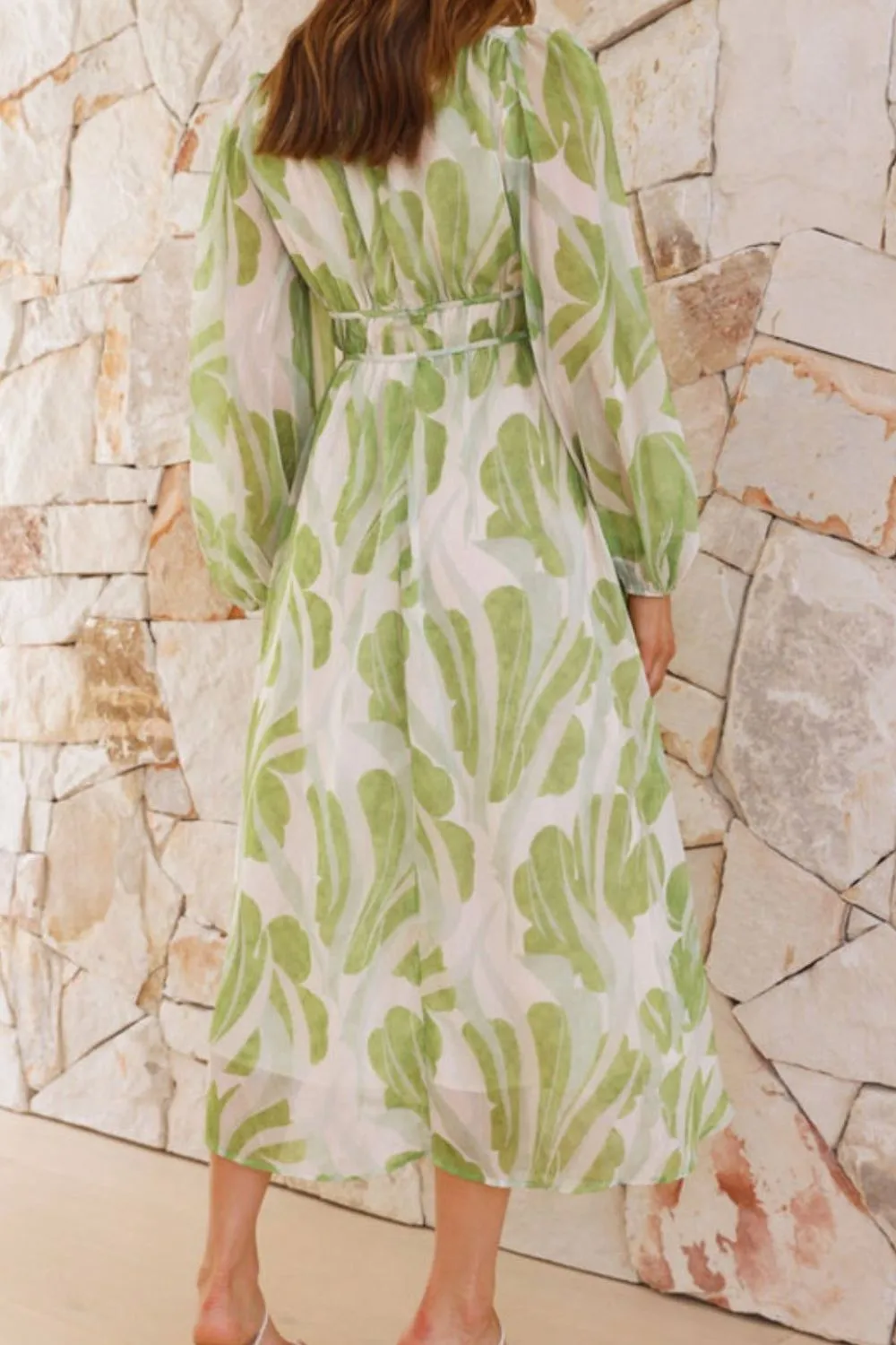 Printed V-Neck Long Sleeve Midi Dress - Image 2