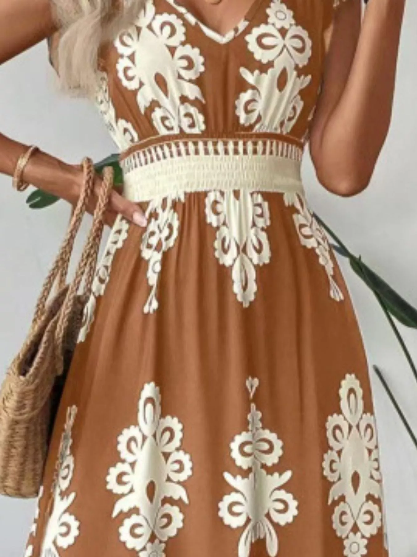 Printed V-Neck Ruffled Cap Sleeve Dress - Image 14
