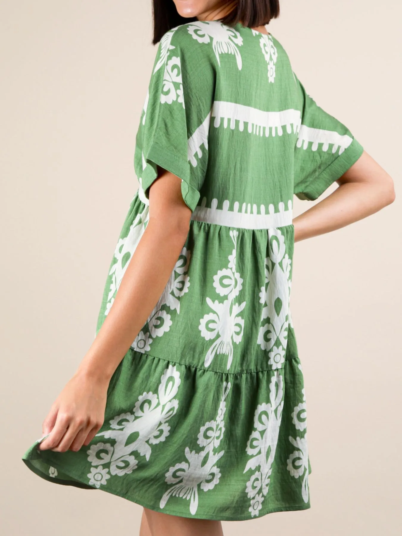 Printed V-Neck Short Sleeve Mini Dress - Image 15