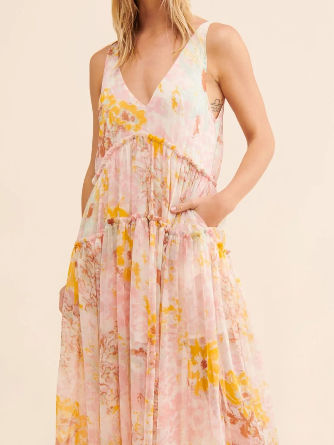Printed V-Neck Sleeveless Dress - Image 6