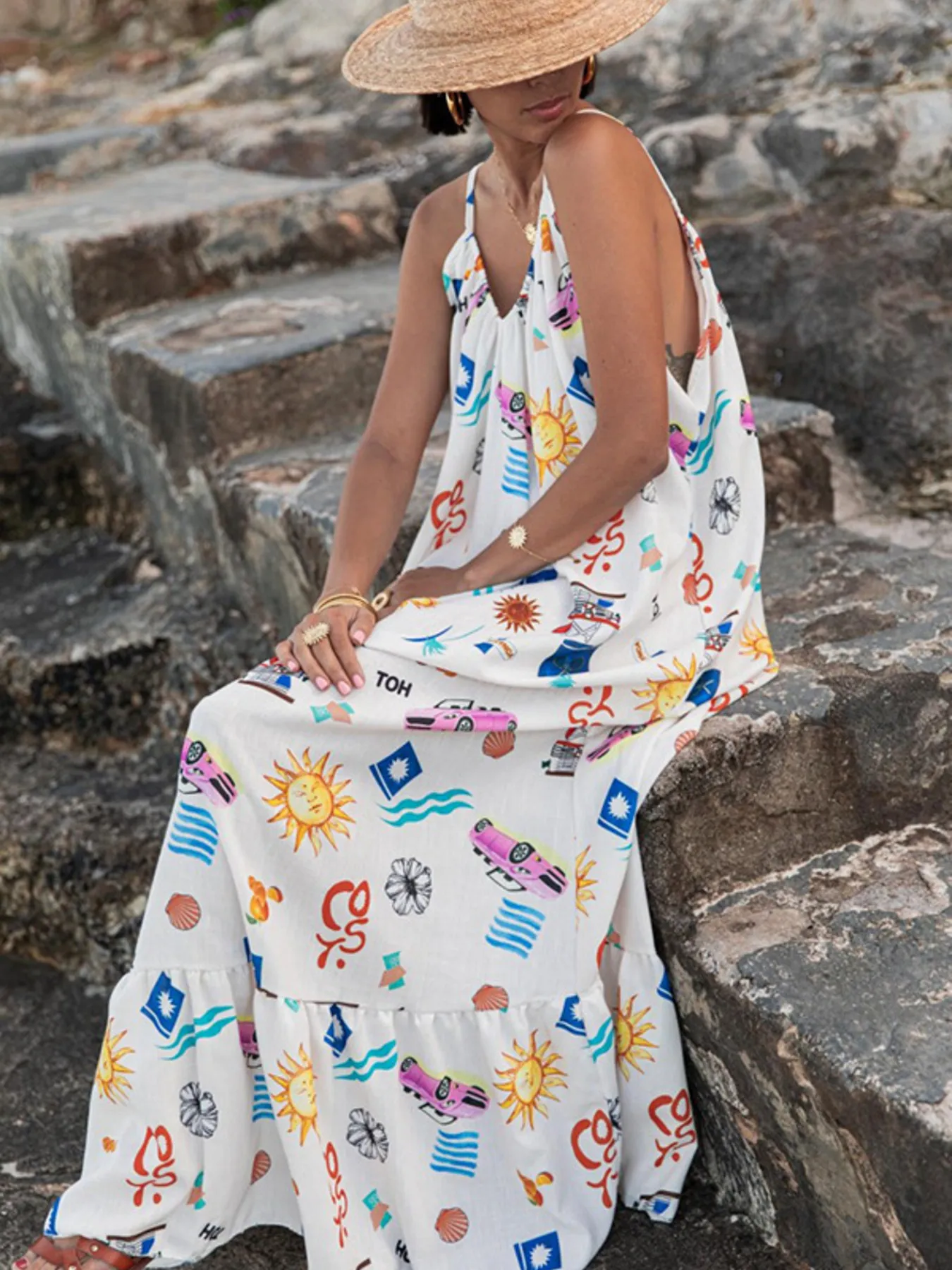 Printed V-neck Summer Maxi Dress - Image 8