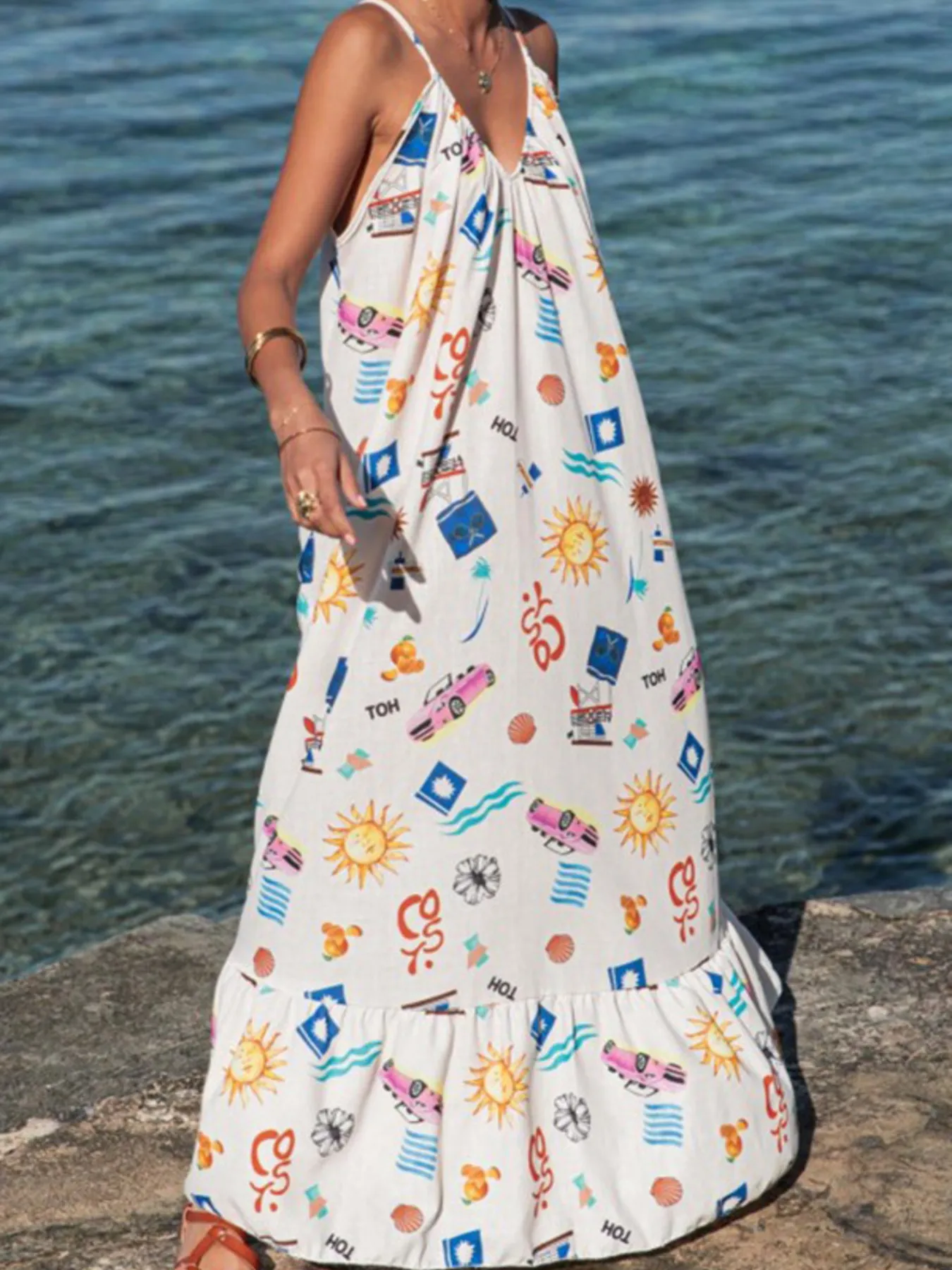 Printed V-neck Summer Maxi Dress - Image 9