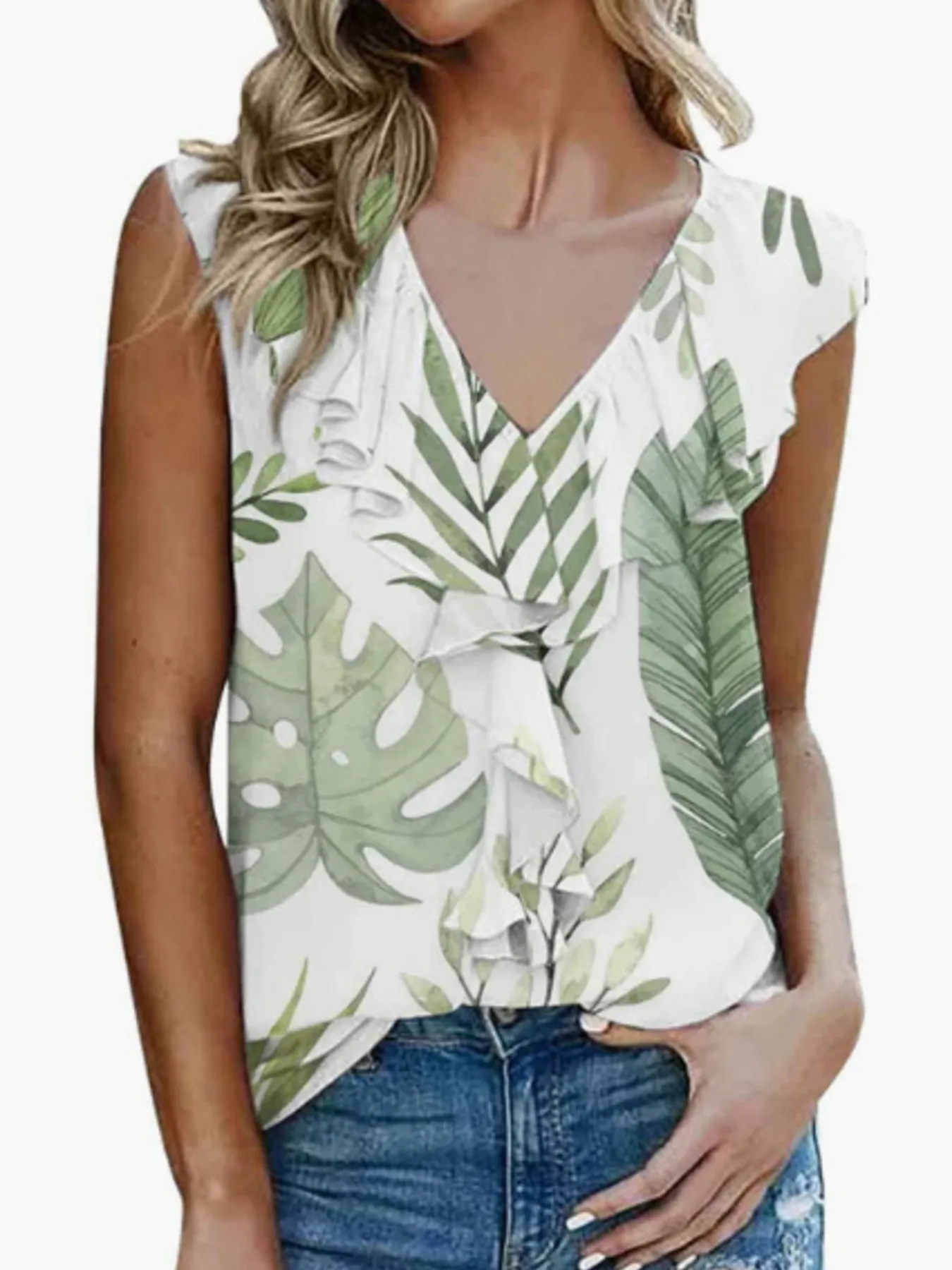 Printed V-Neck Tank - Image 19