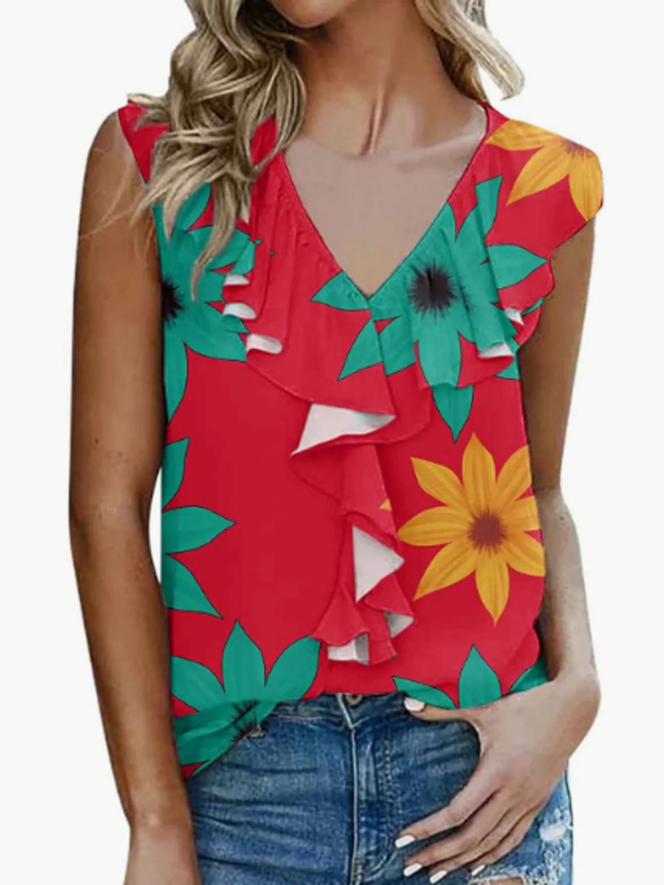 Printed V-Neck Tank - Image 7