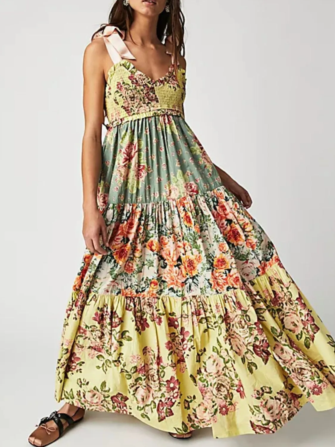 Printed V-Neck Tie Shoulder Cami Dress - Image 7