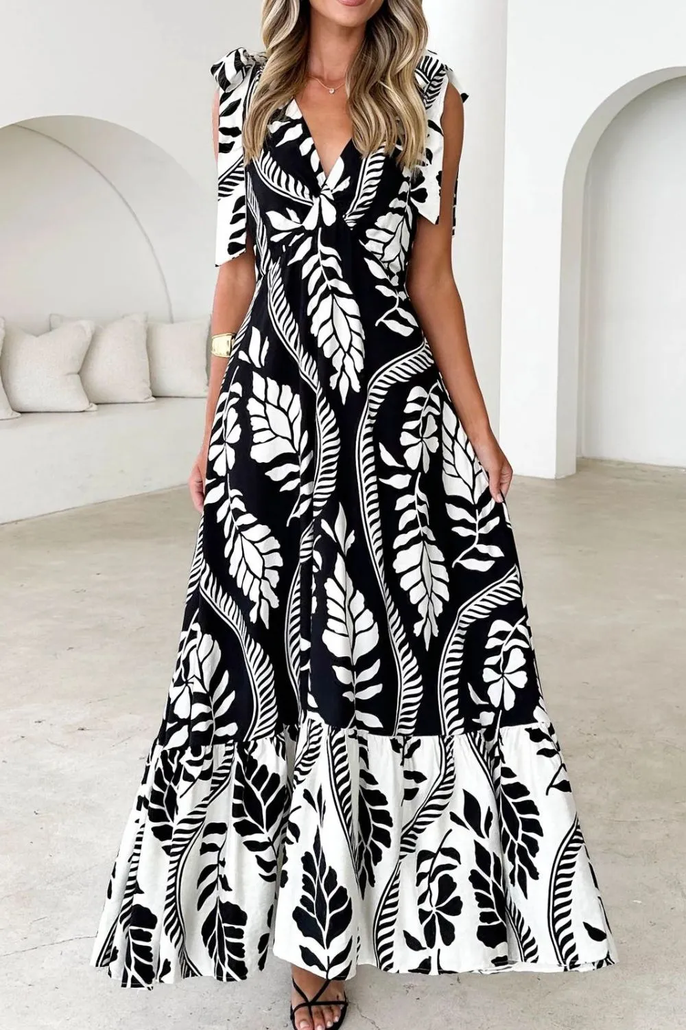 Printed V-Neck Tie Shoulder Midi Cami Dress - Image 10