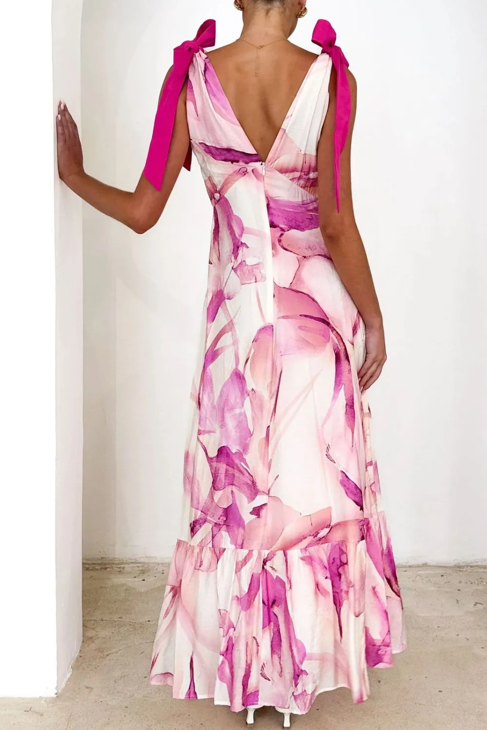 Printed V-Neck Tie Shoulder Midi Cami Dress - Image 16