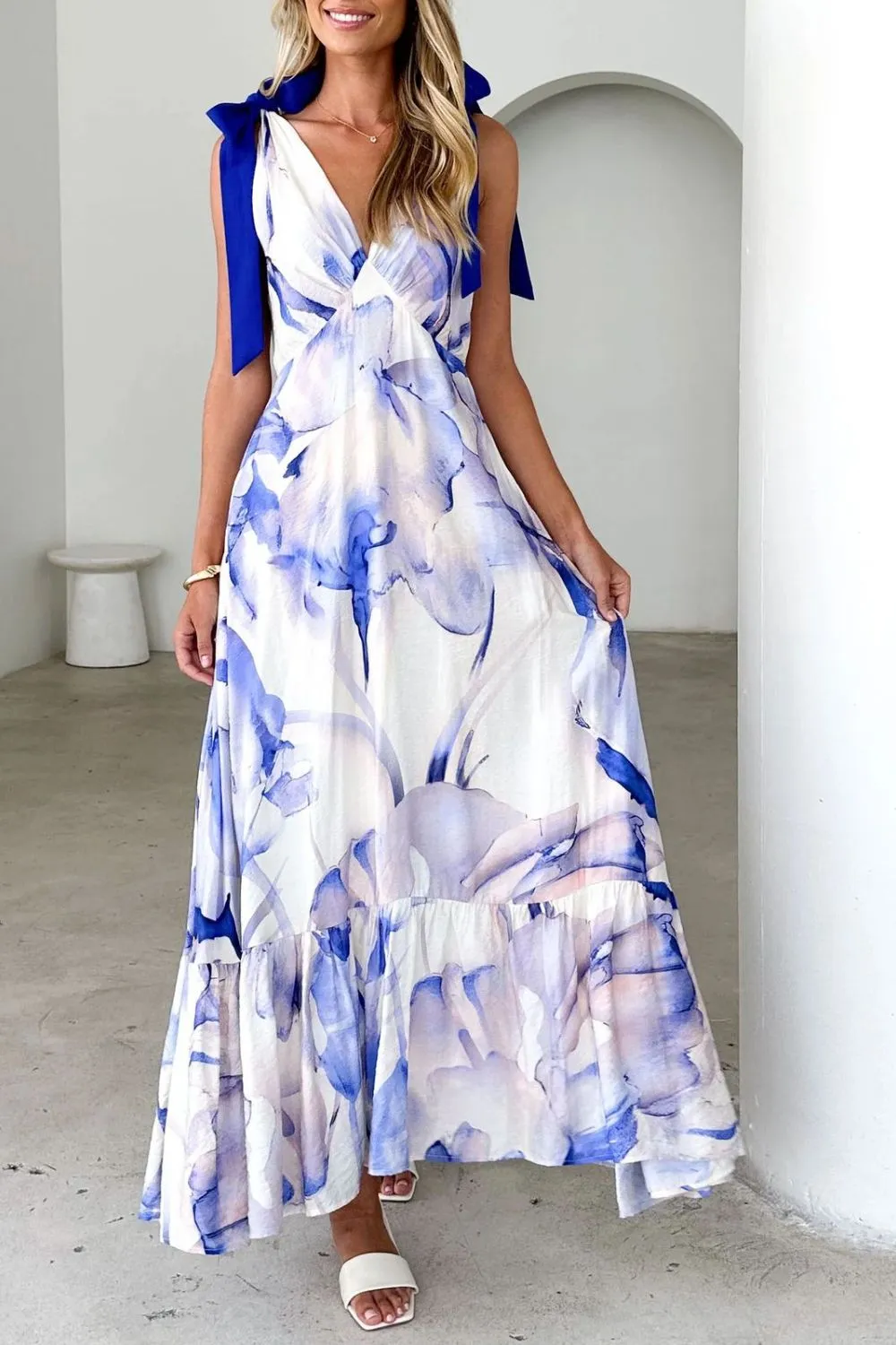 Printed V-Neck Tie Shoulder Midi Cami Dress - Image 19