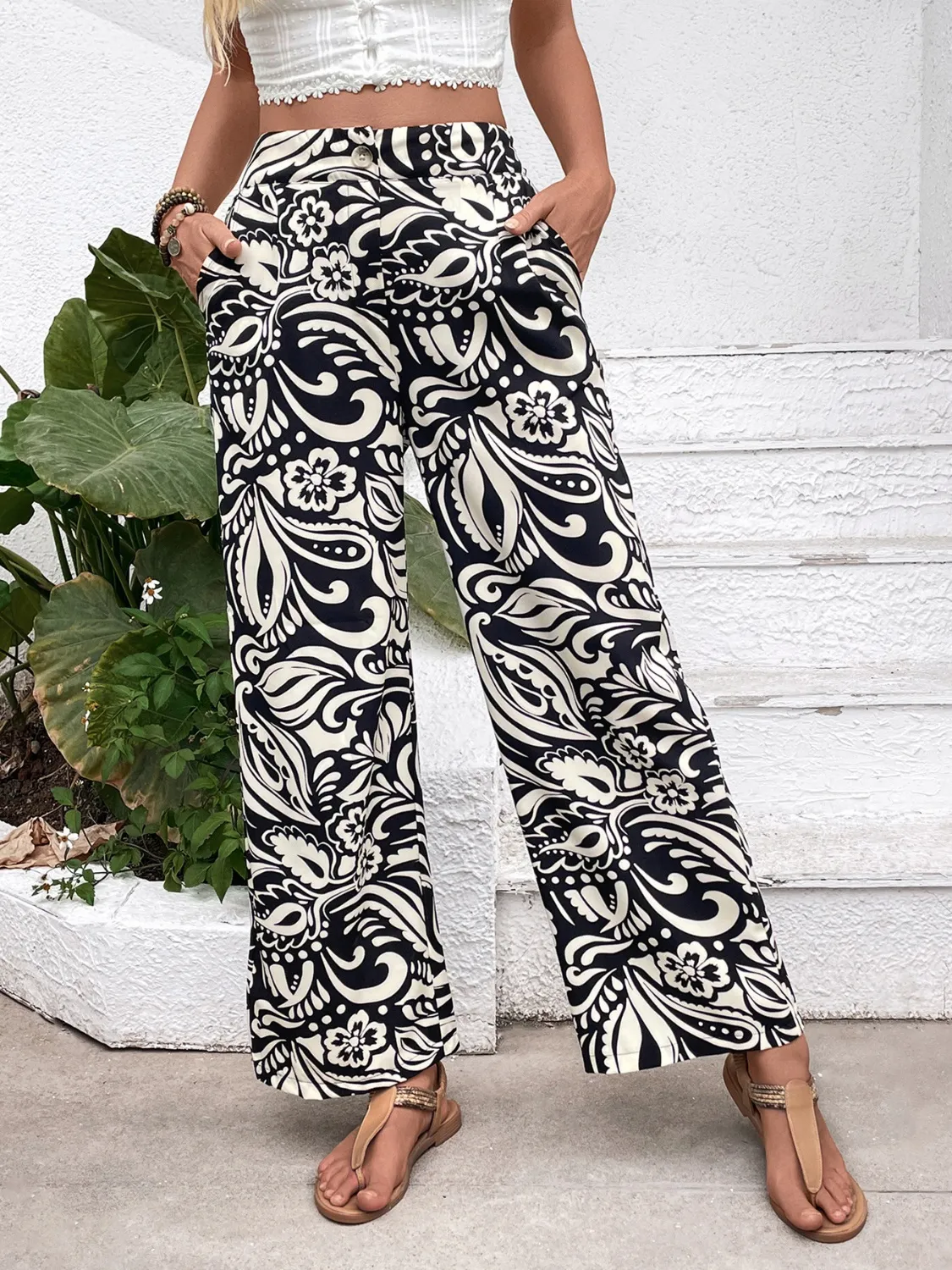 Printed Wide Leg Pants - Image 6