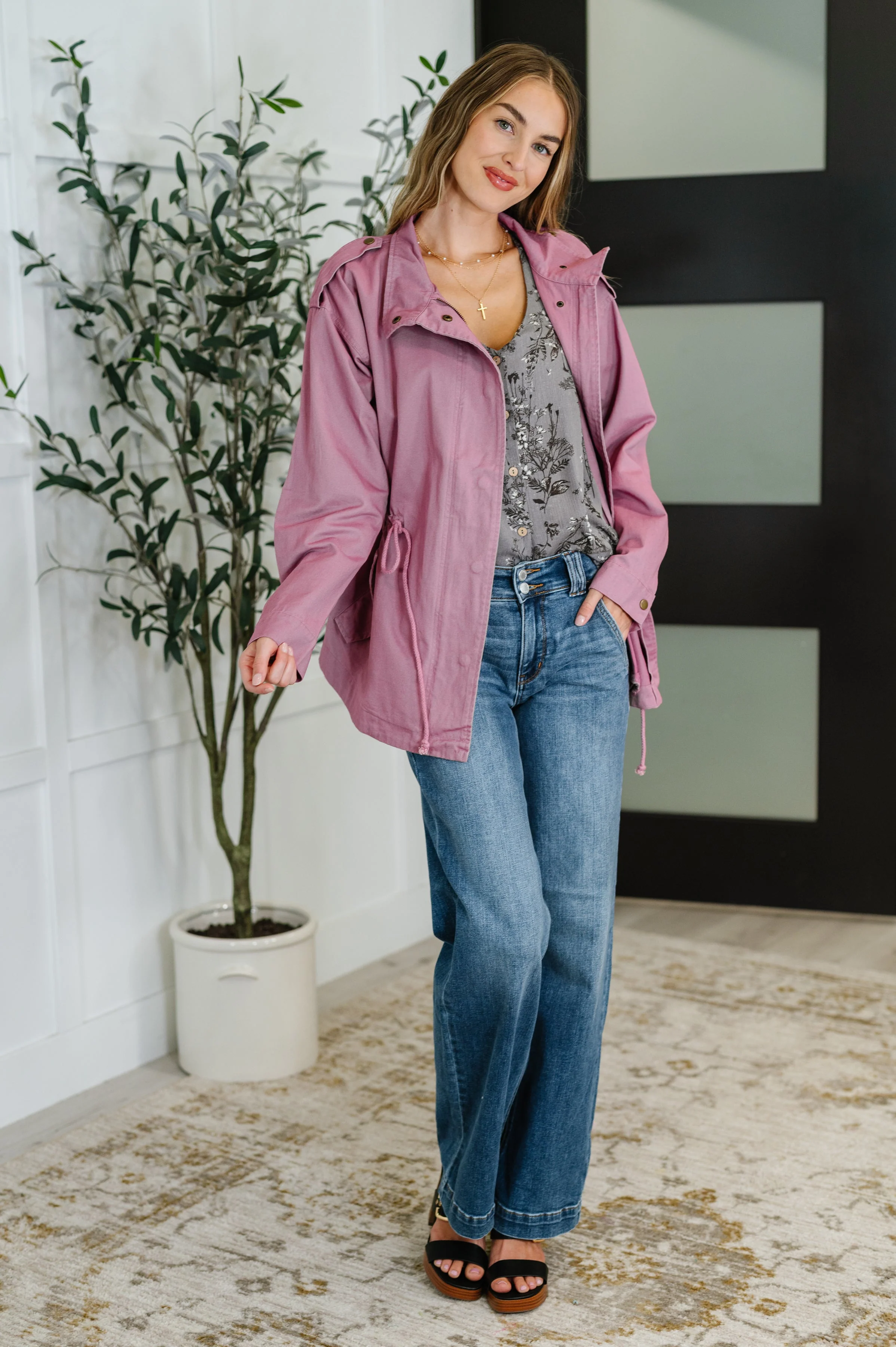Puddle Jumper Full Front Zip Up Jacket in Mauve - Image 3