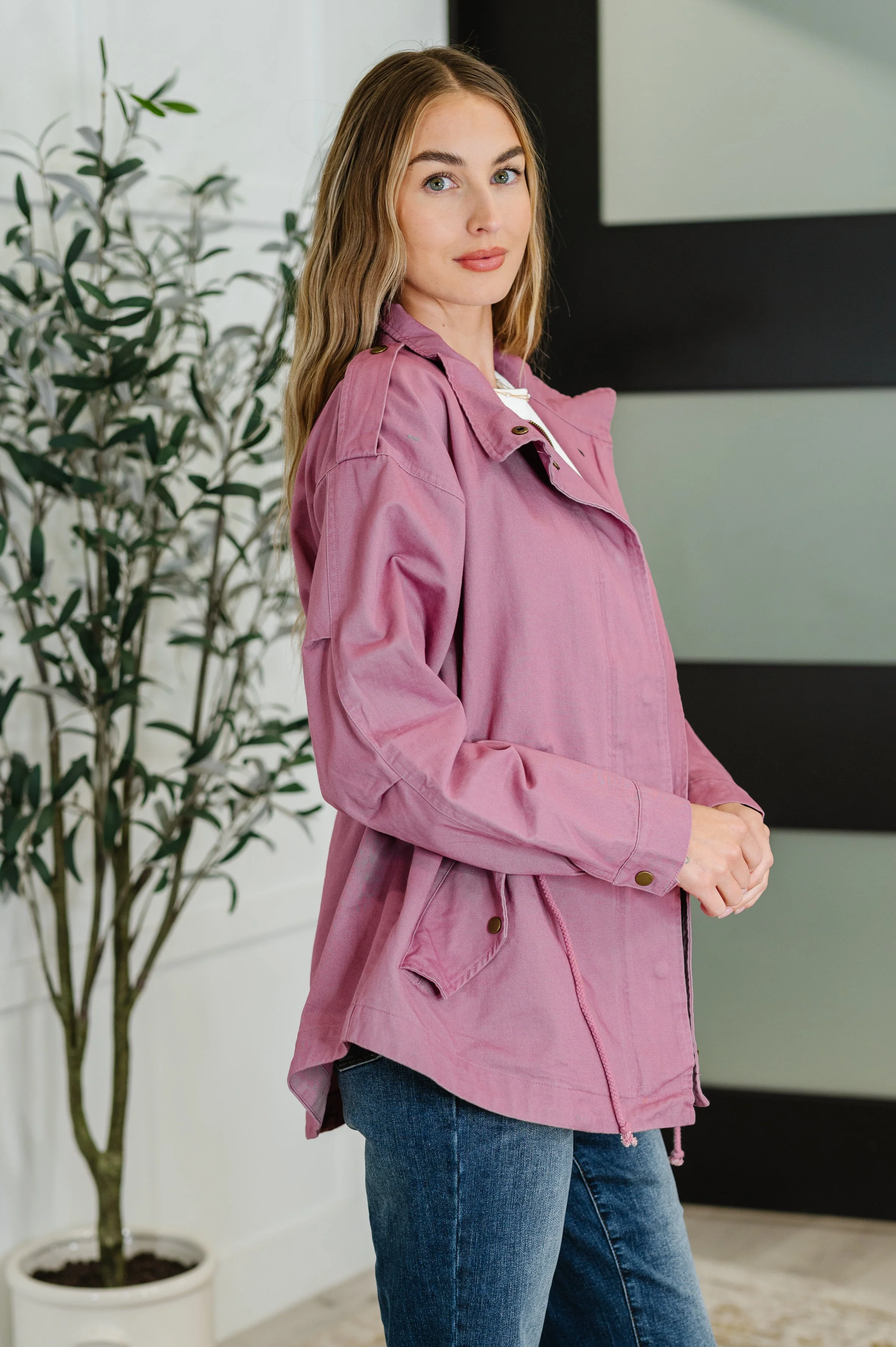 Puddle Jumper Full Front Zip Up Jacket in Mauve - Image 4