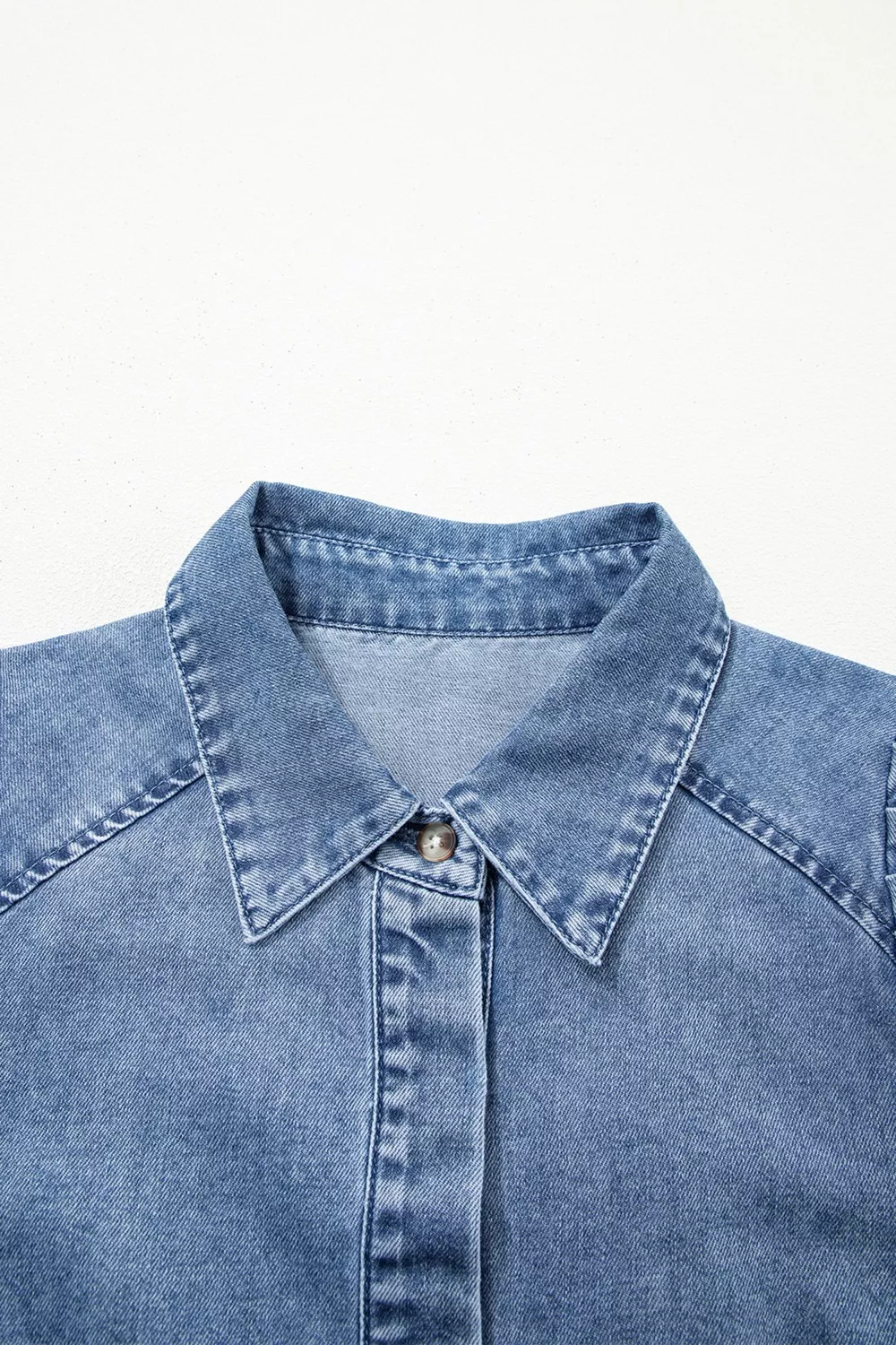Puff Half Sleeve Collared Denim Shirt - Image 6