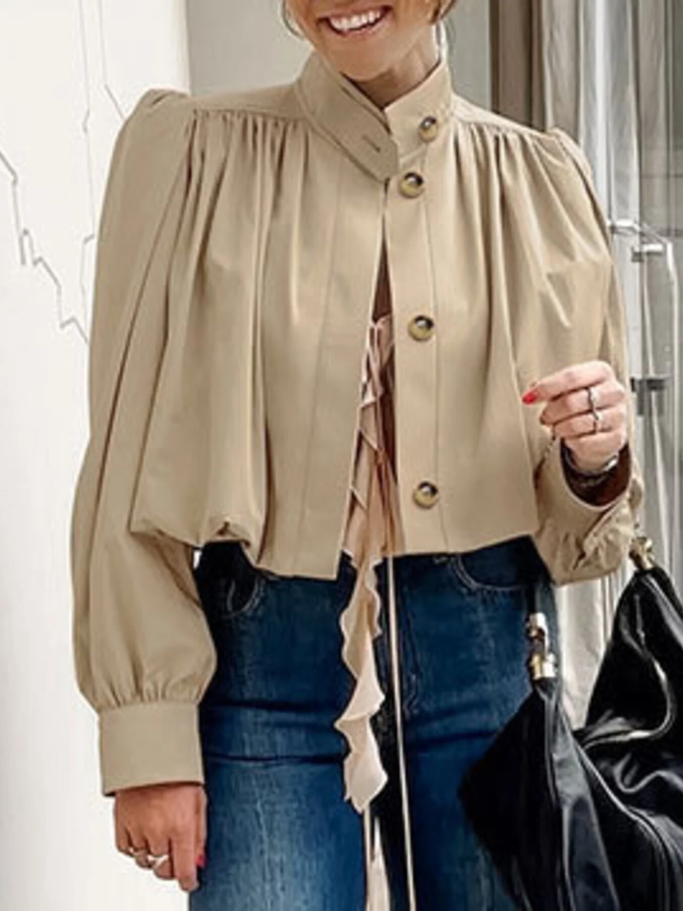 Puff Sleeve Button-Down Jacket - Image 2