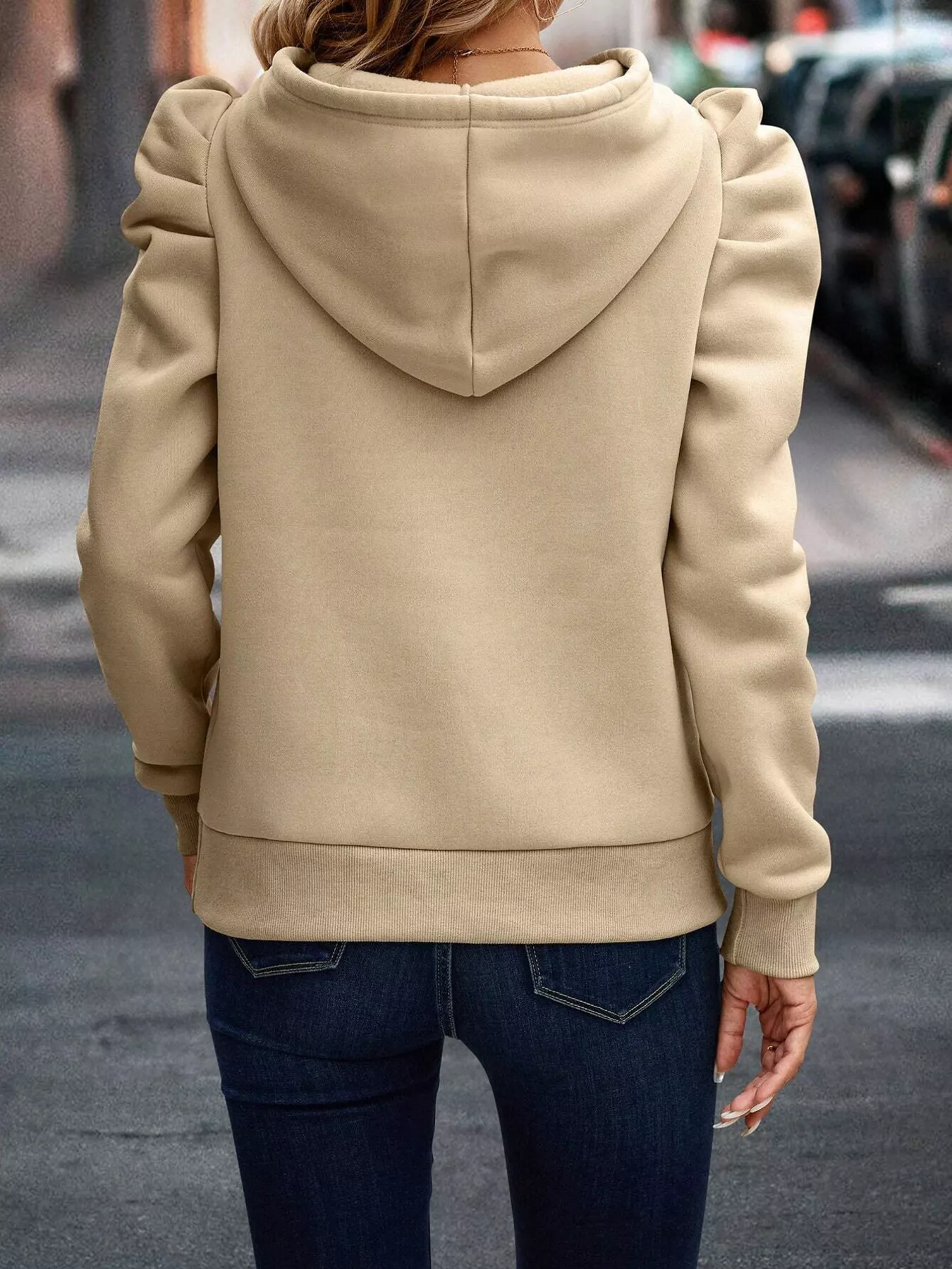 Puff Sleeve Hoodie with Drawstring - Image 3