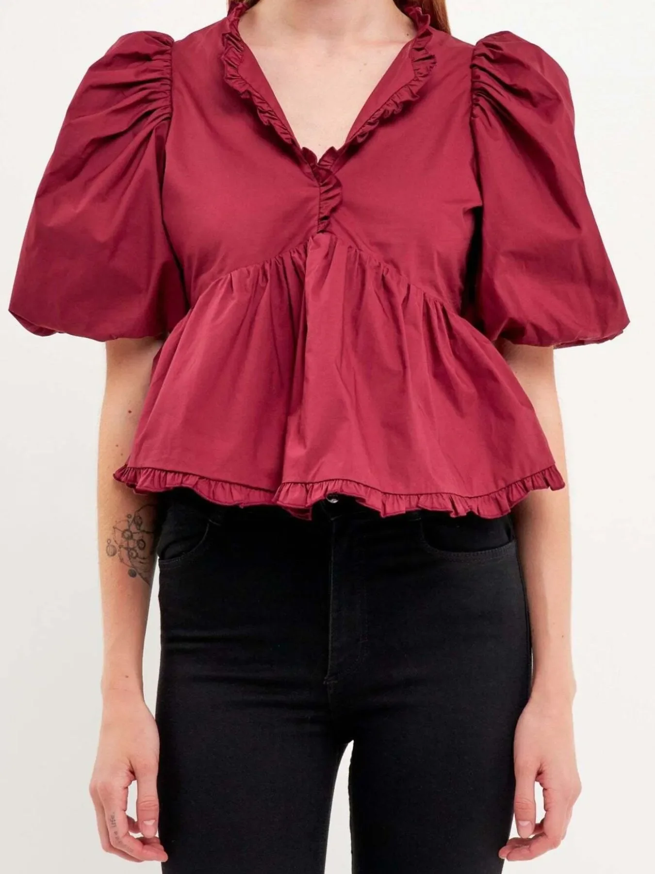 Puff Sleeve Peplum Blouse - Image 10