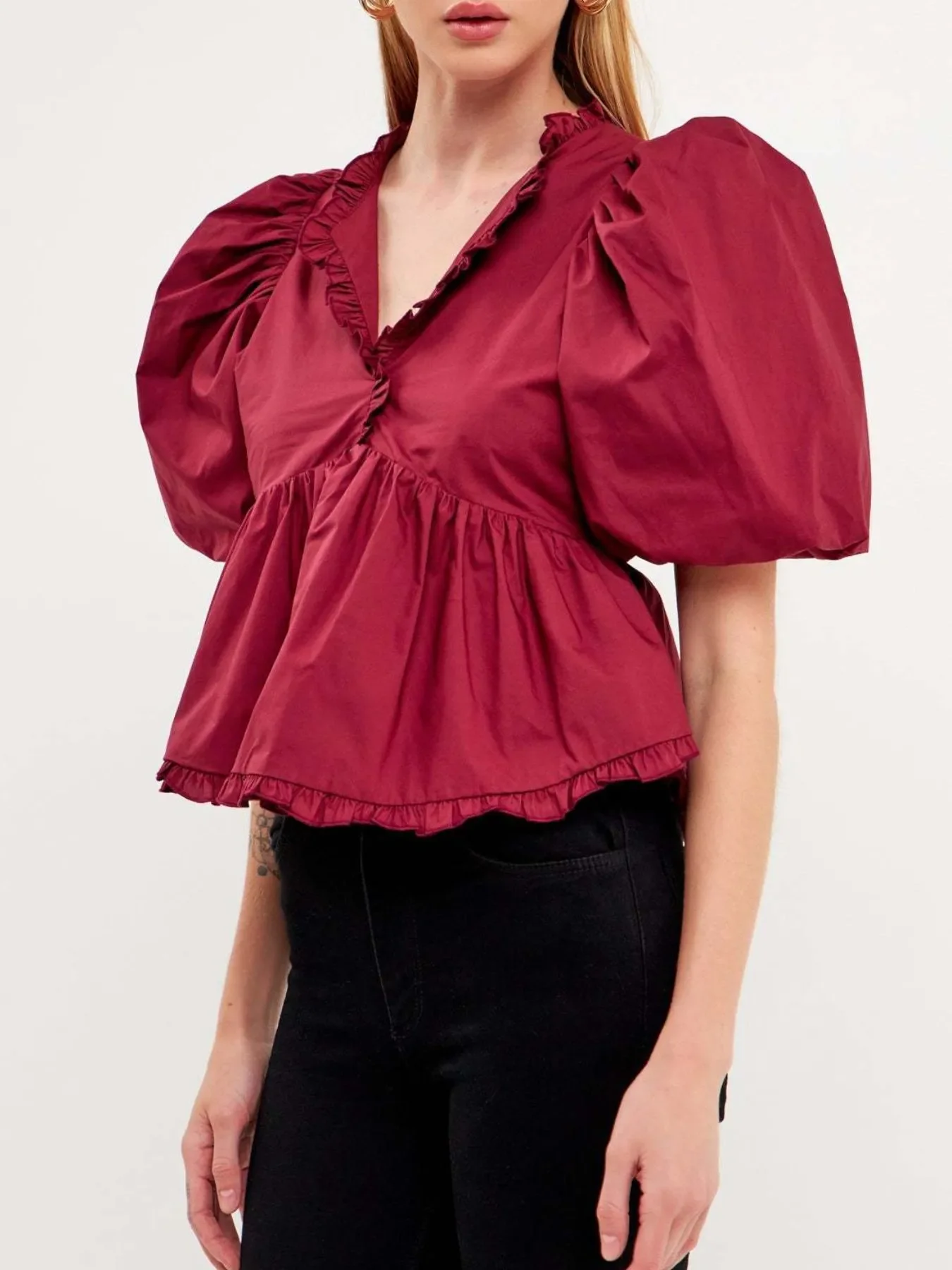 Puff Sleeve Peplum Blouse - Image 11
