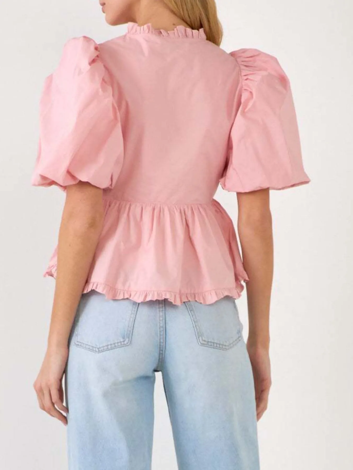 Puff Sleeve Peplum Blouse - Image 3