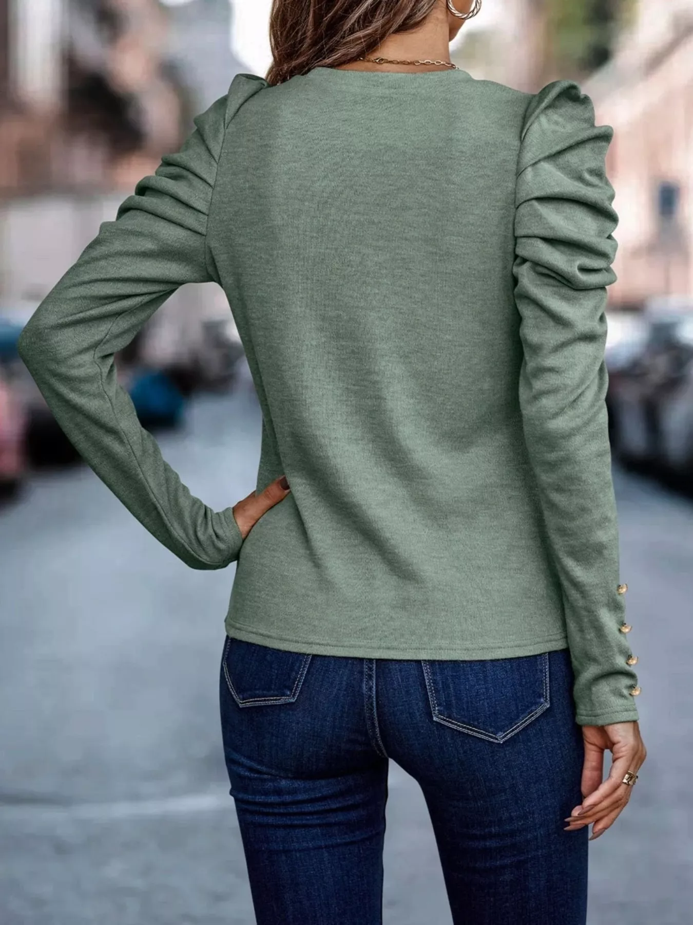 Puff Sleeve Round Neck T-Shirt - Image 2