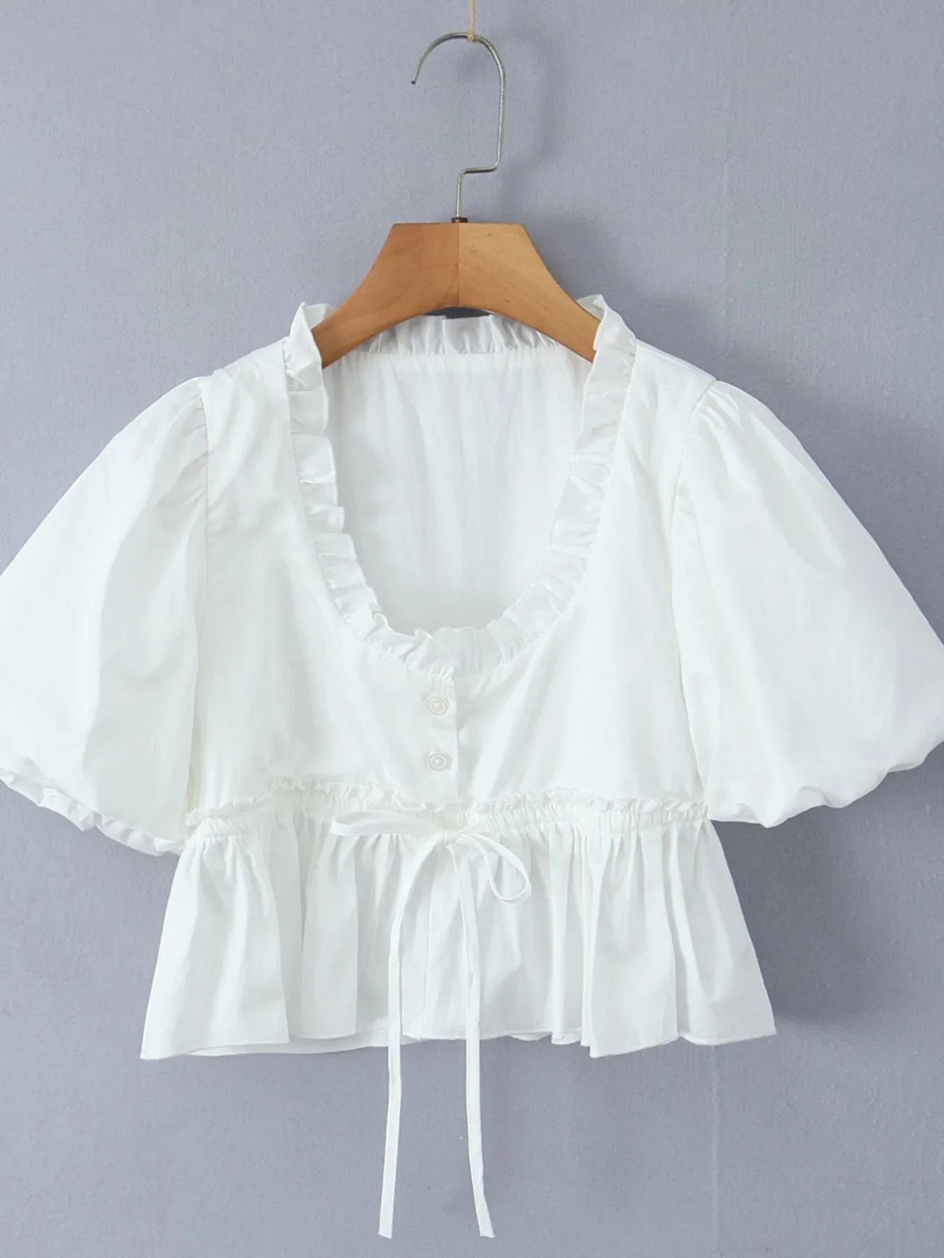 Puff Sleeve Ruffle Crop Blouse - Image 5
