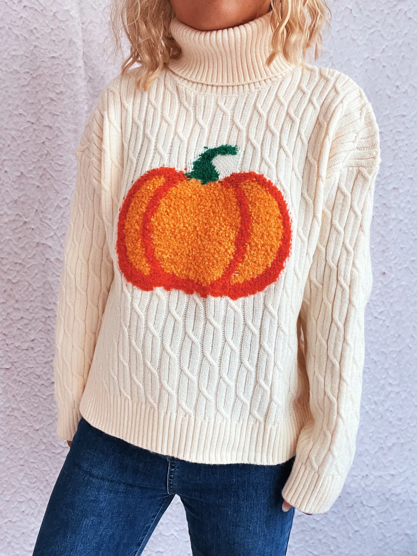 Pumpkin Turtleneck Long Sleeve Sweater - Image 4