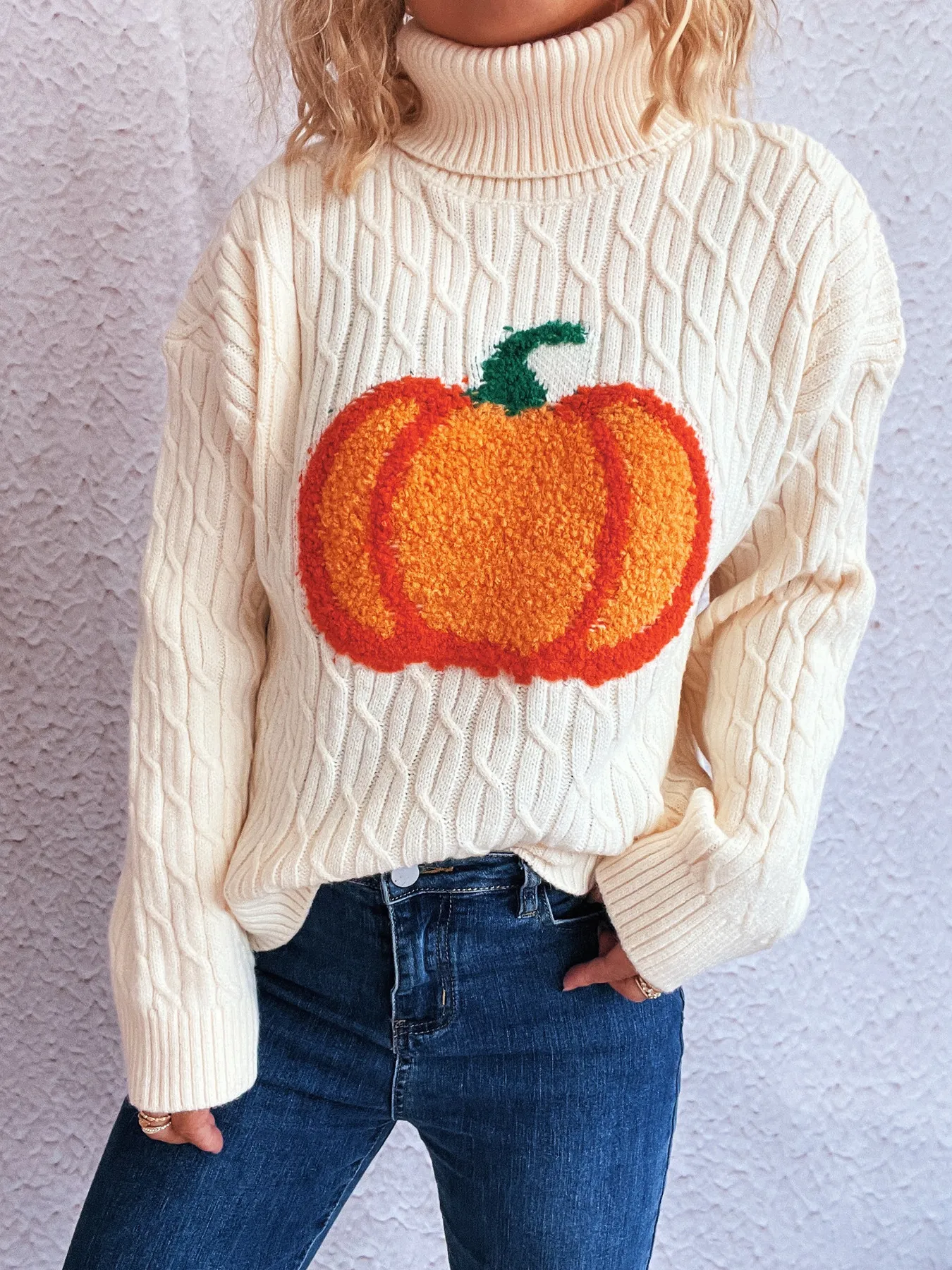 Pumpkin Turtleneck Long Sleeve Sweater - Image 5