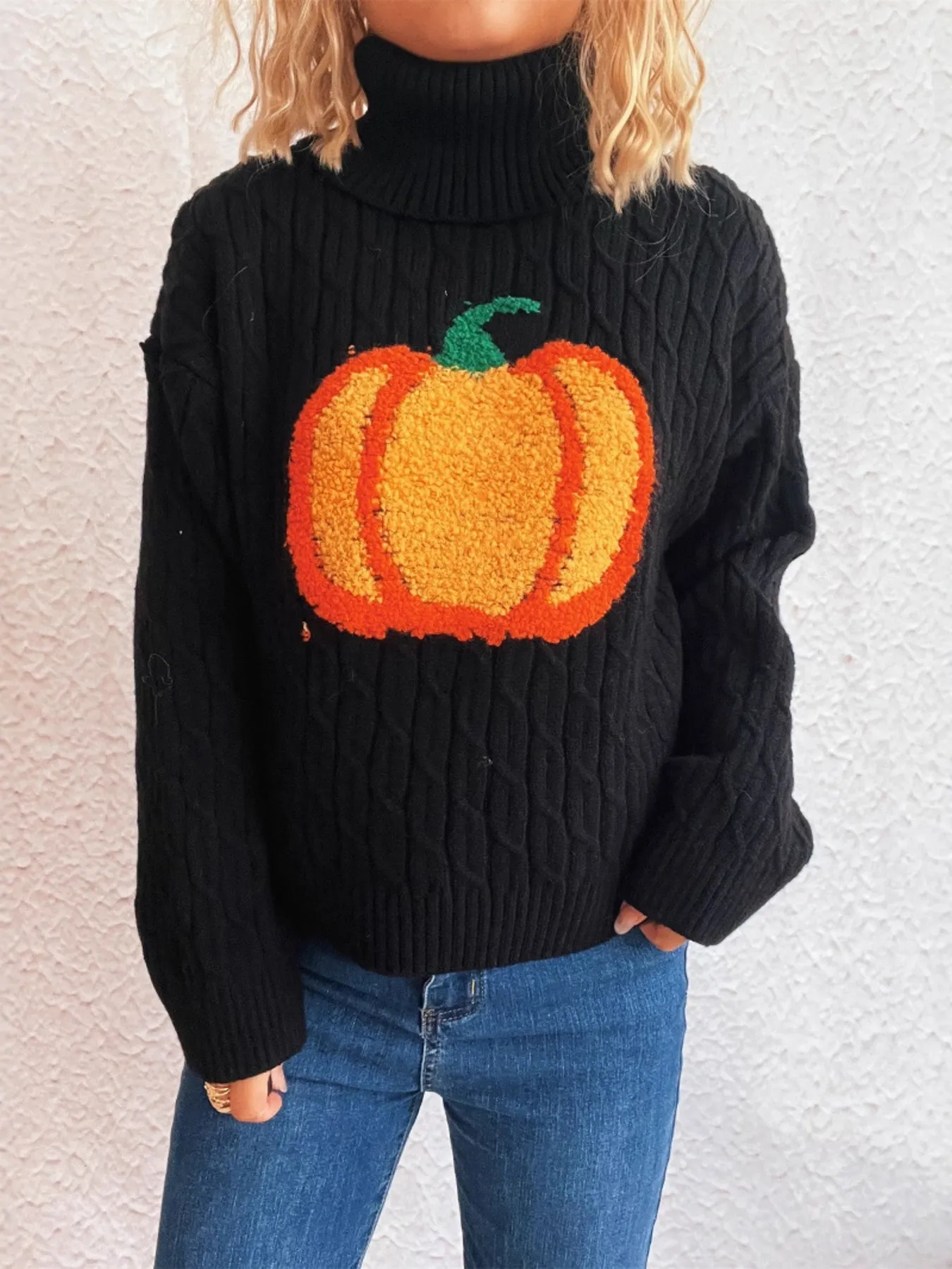 Pumpkin Turtleneck Long Sleeve Sweater - Image 7