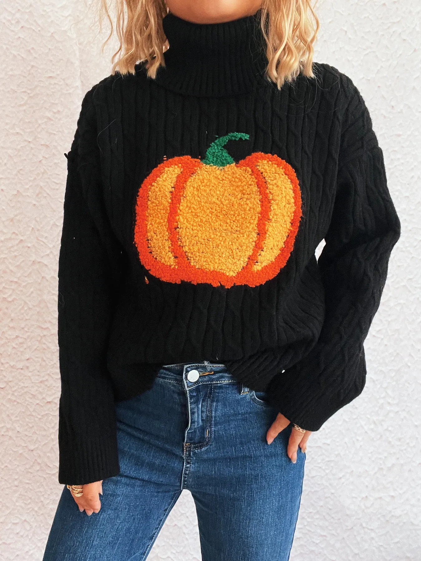 Pumpkin Turtleneck Long Sleeve Sweater - Image 8