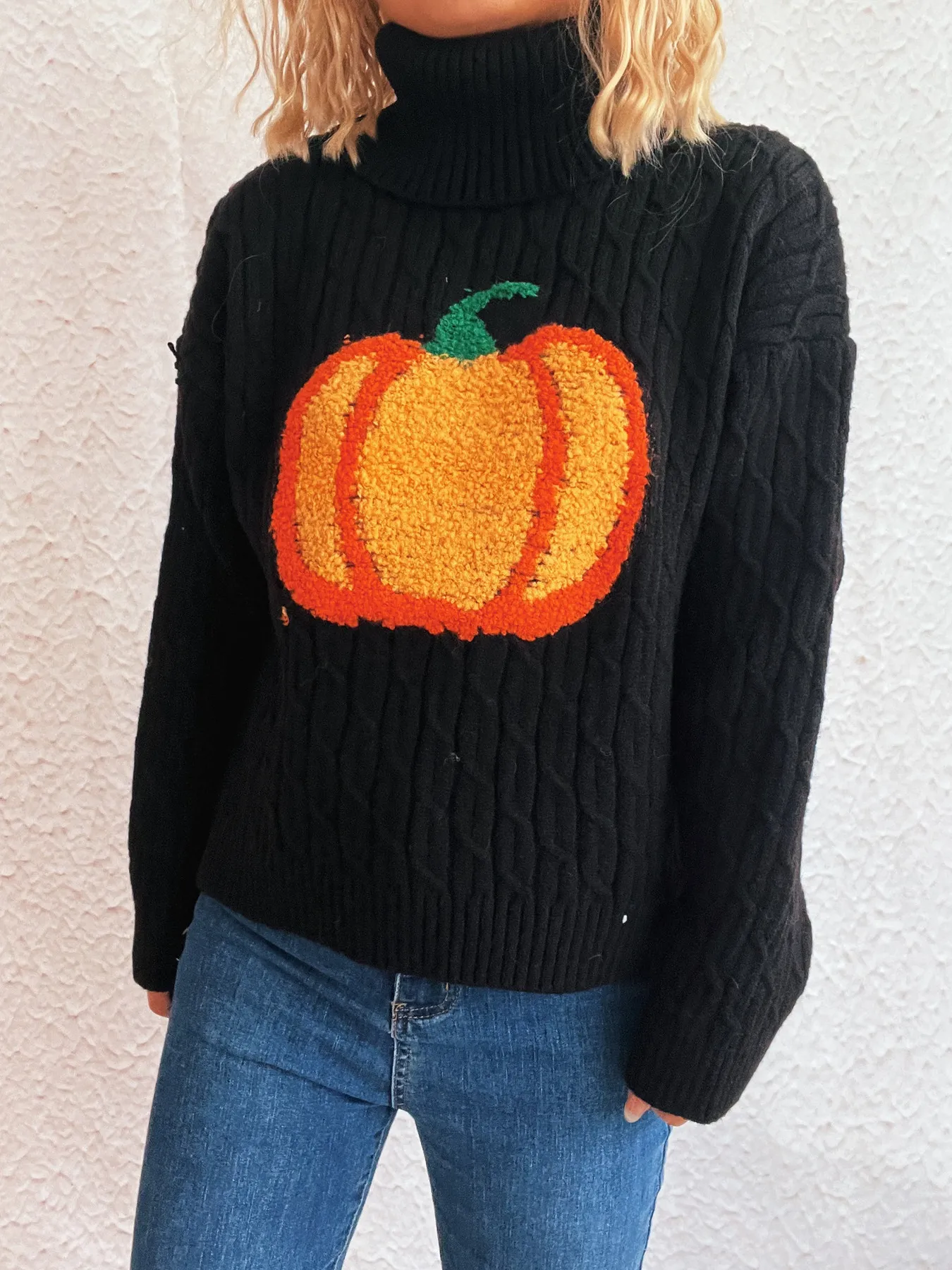 Pumpkin Turtleneck Long Sleeve Sweater - Image 9