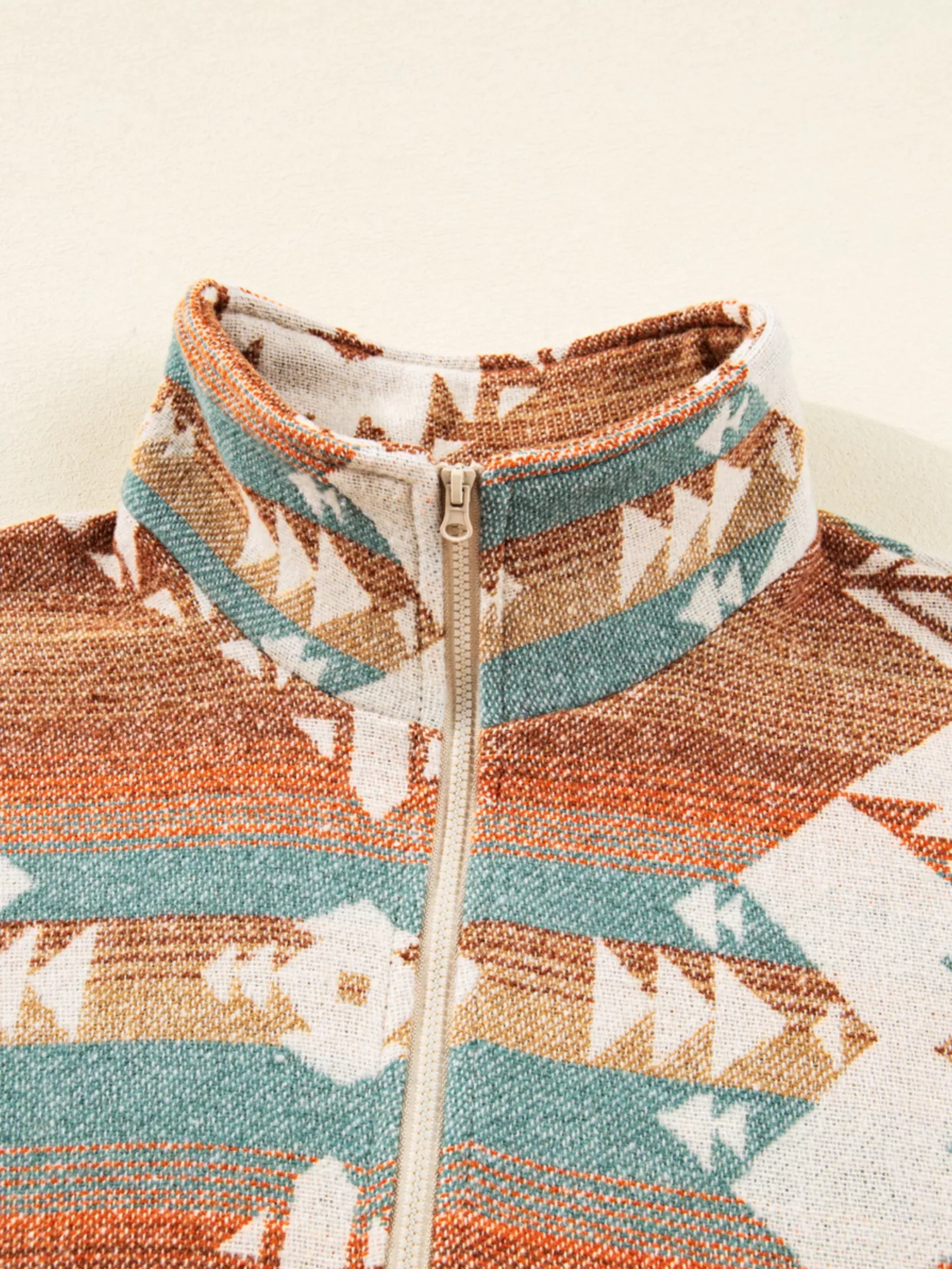 Quarter Zip Elastic Cuffs Aztec Sweatshirt - Image 5