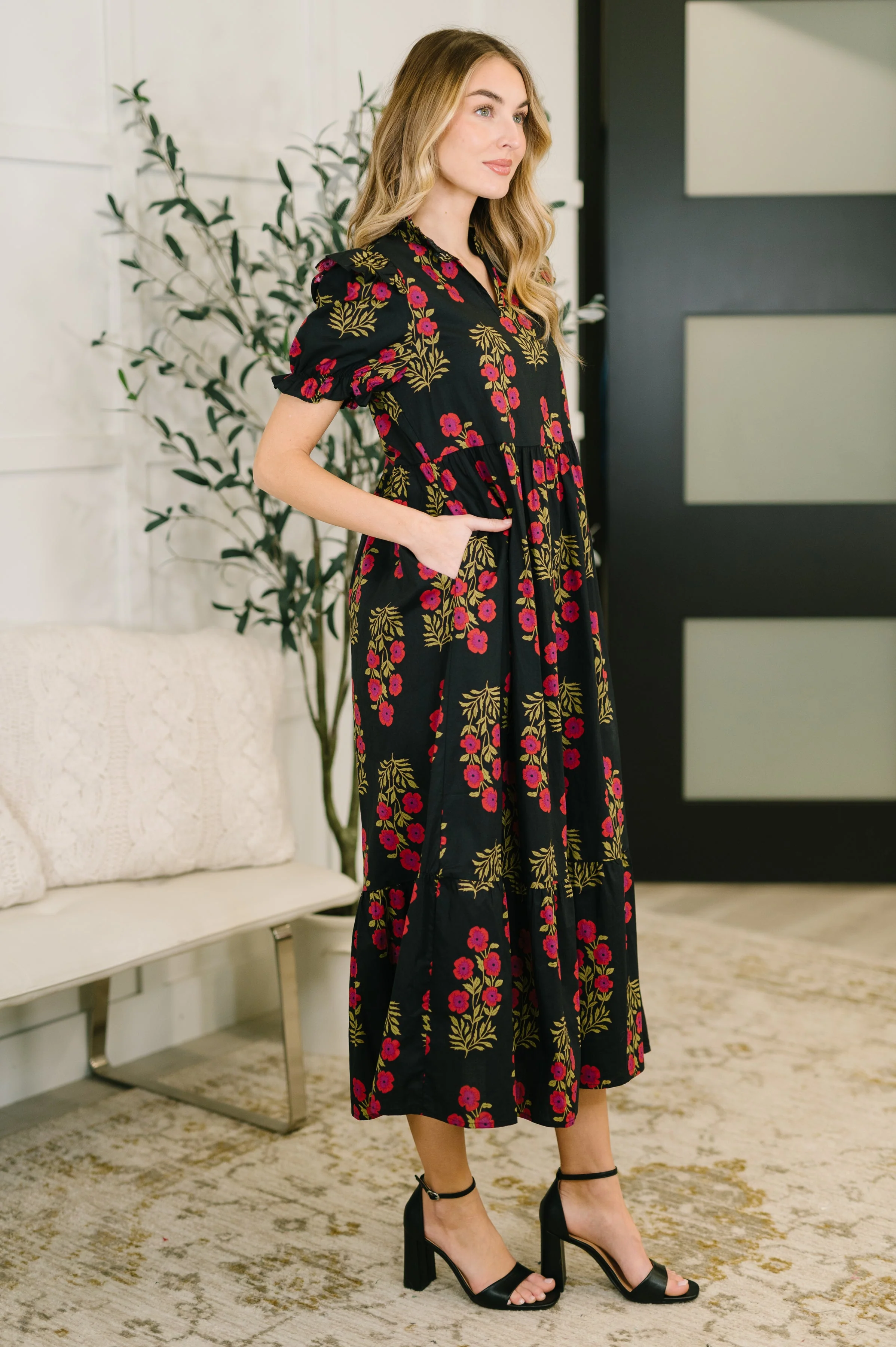 Quiet Life Notch Neck Tiered Dress in Black - Image 3