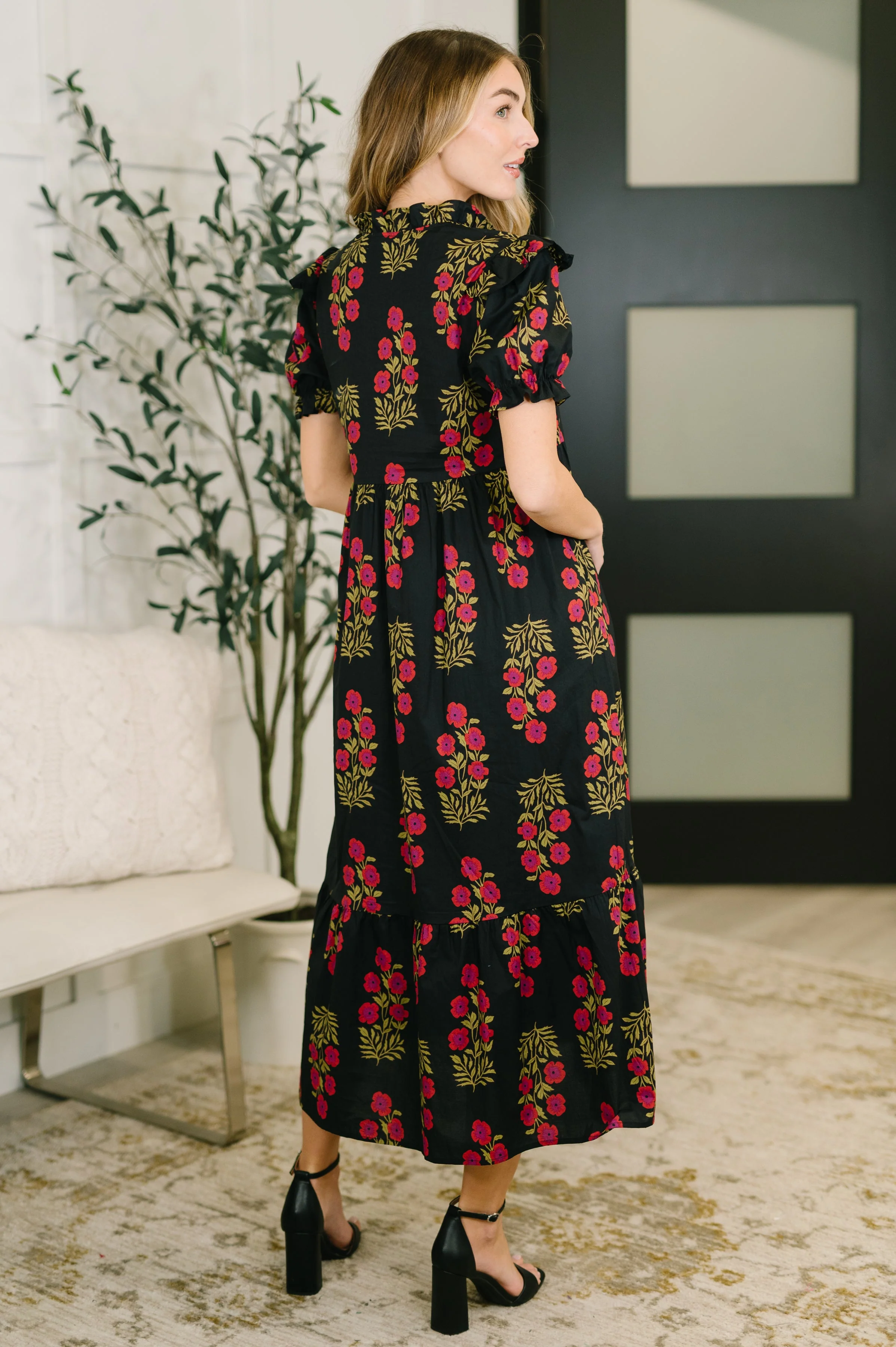 Quiet Life Notch Neck Tiered Dress in Black - Image 4