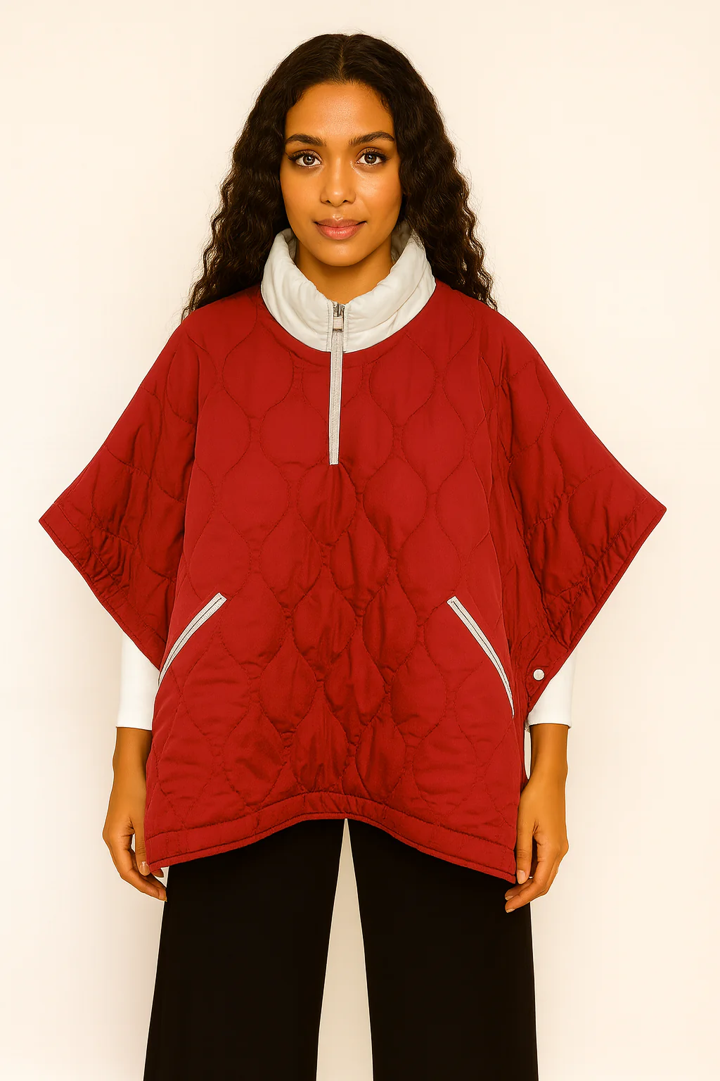 Quilted Puffer Poncho - Image 2