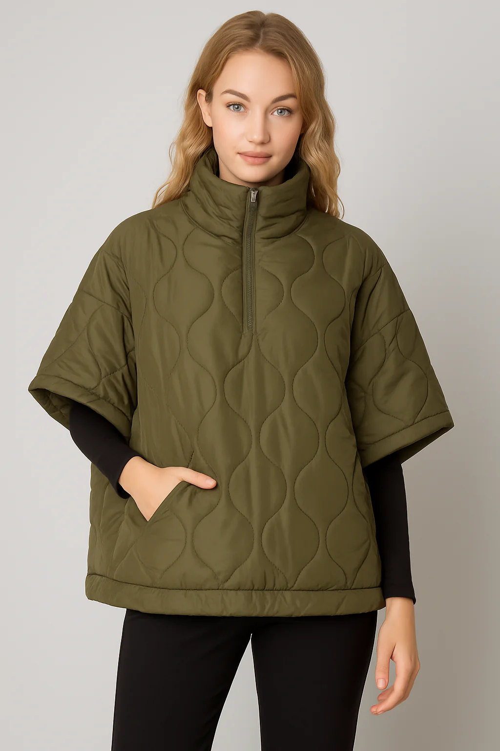 Quilted Puffer Poncho - Image 2