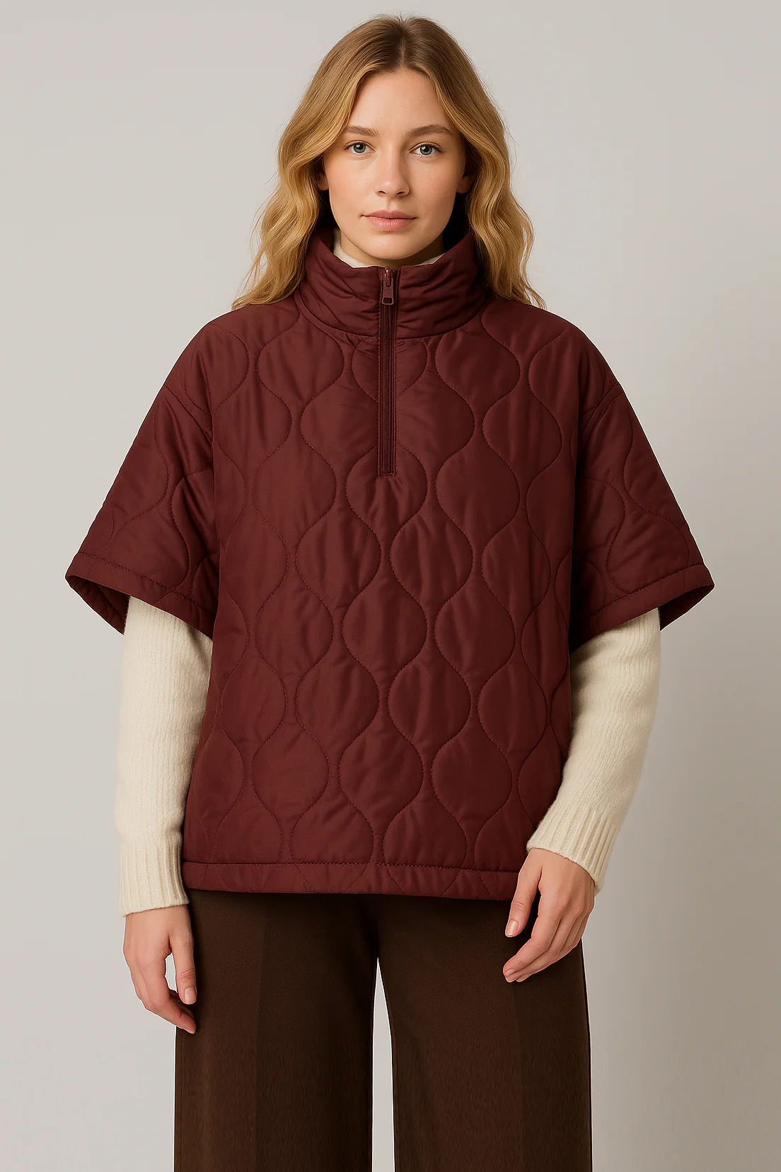 Quilted Puffer Poncho - Image 5