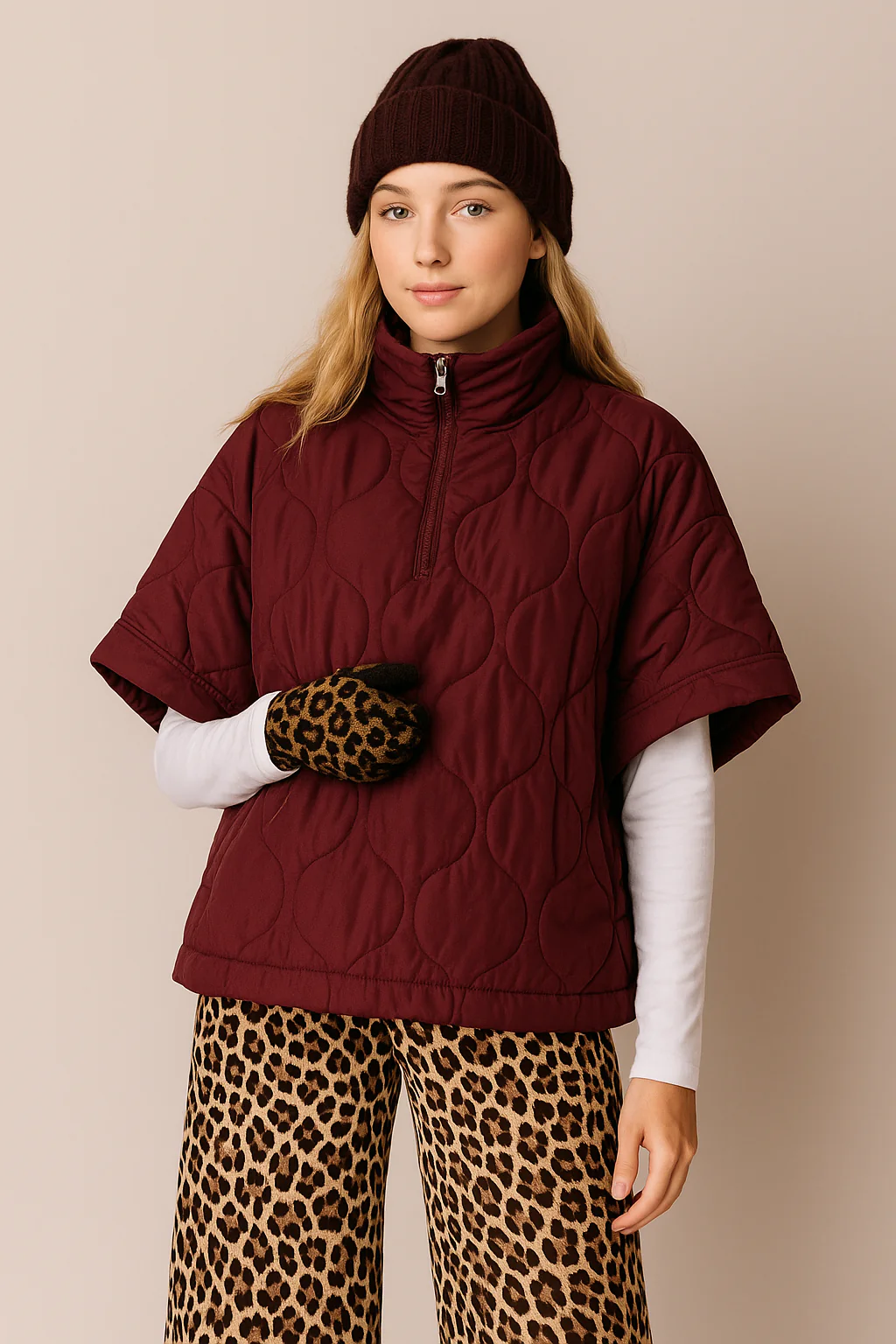 Quilted Puffer Poncho - Image 6
