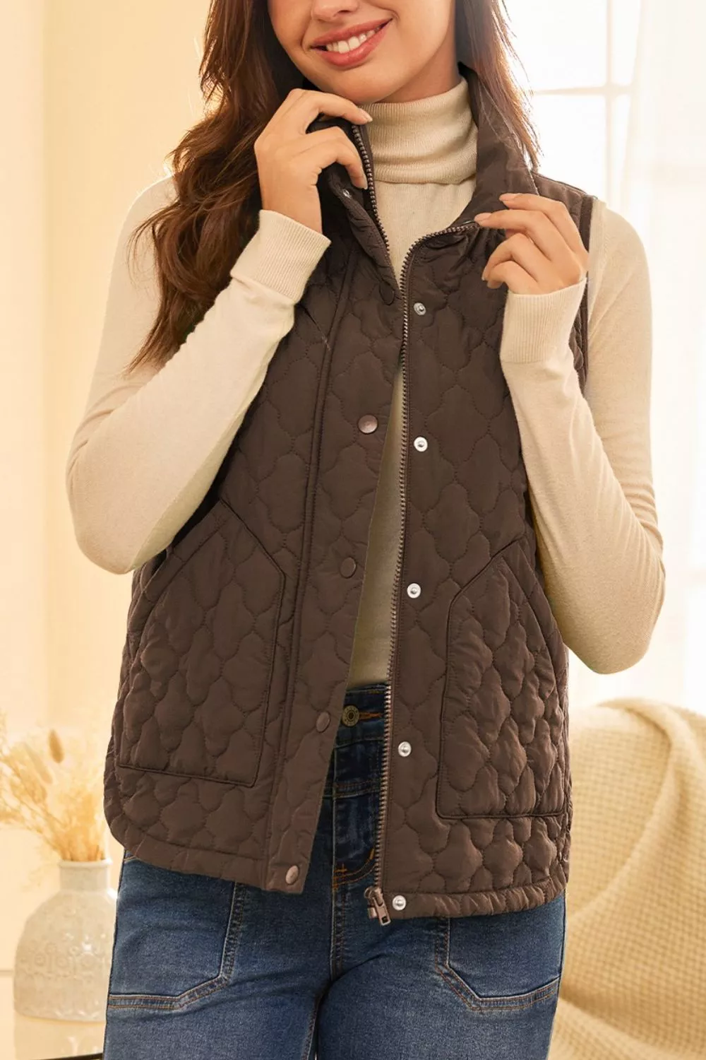 Quilted Snap Down Vest Coat - Image 2