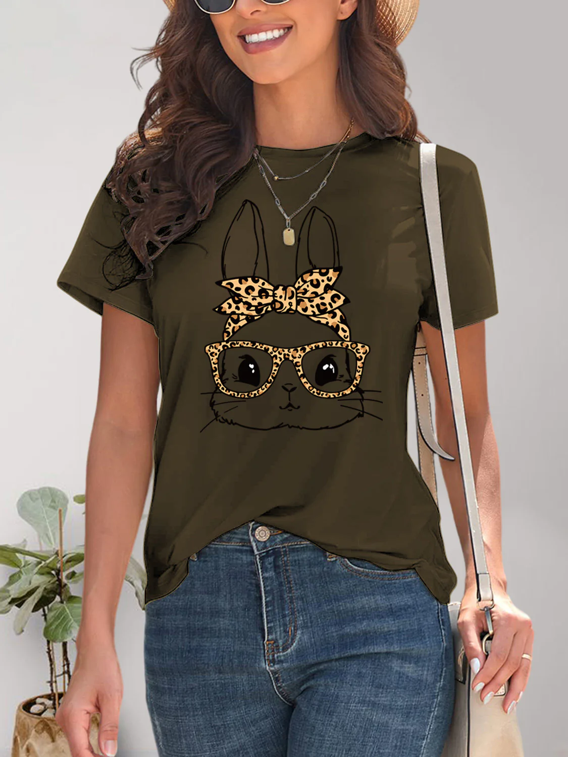 Rabbit Graphic Round Neck Short Sleeve T-Shirt - Image 14