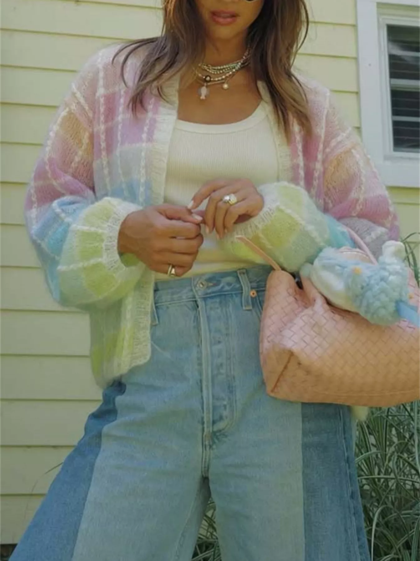 Rainbow Plaid Open Front Cardigan - Image 9