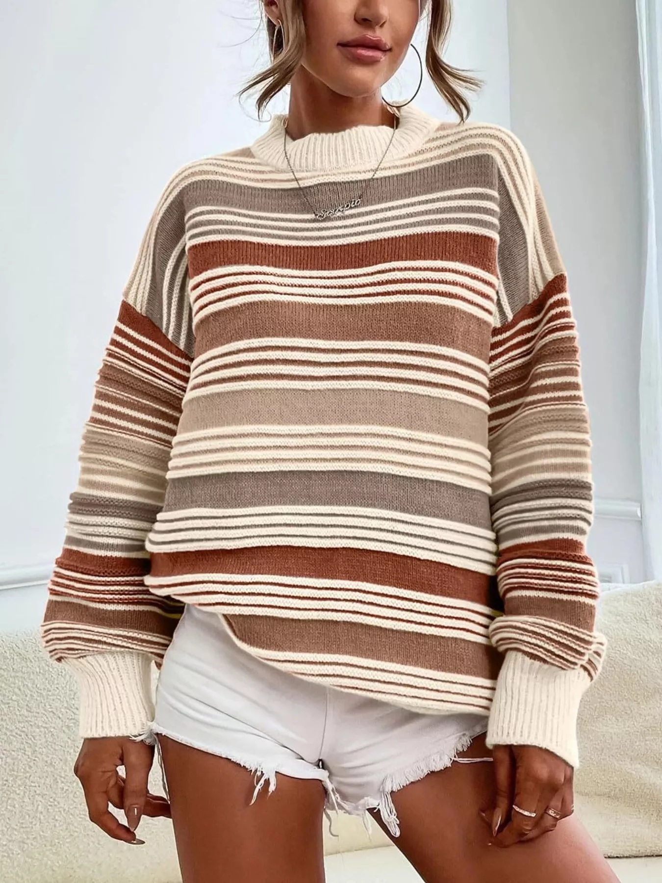 Rainbow Striped Drop Shoulder Oversized Sweater - Image 12