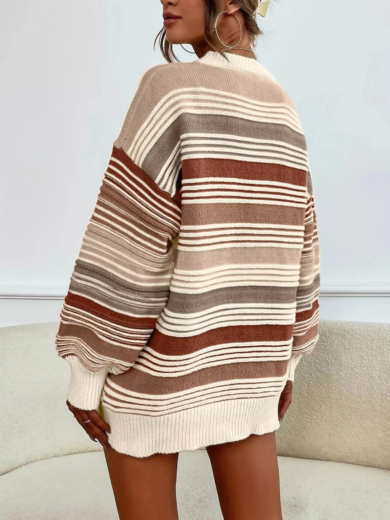 Rainbow Striped Drop Shoulder Oversized Sweater - Image 17